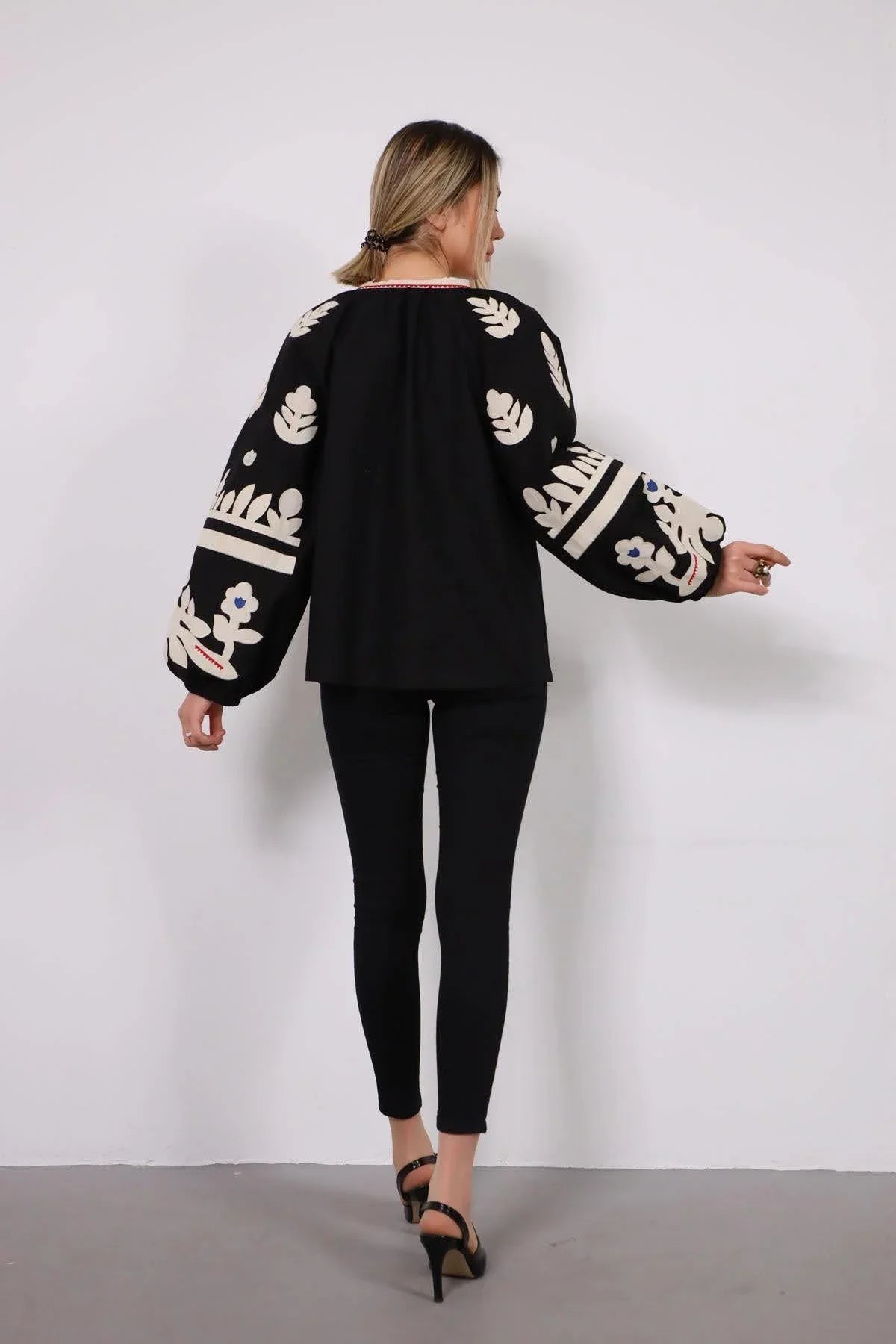 Black Ethnic Embroidered Cotton Vyshyvanka