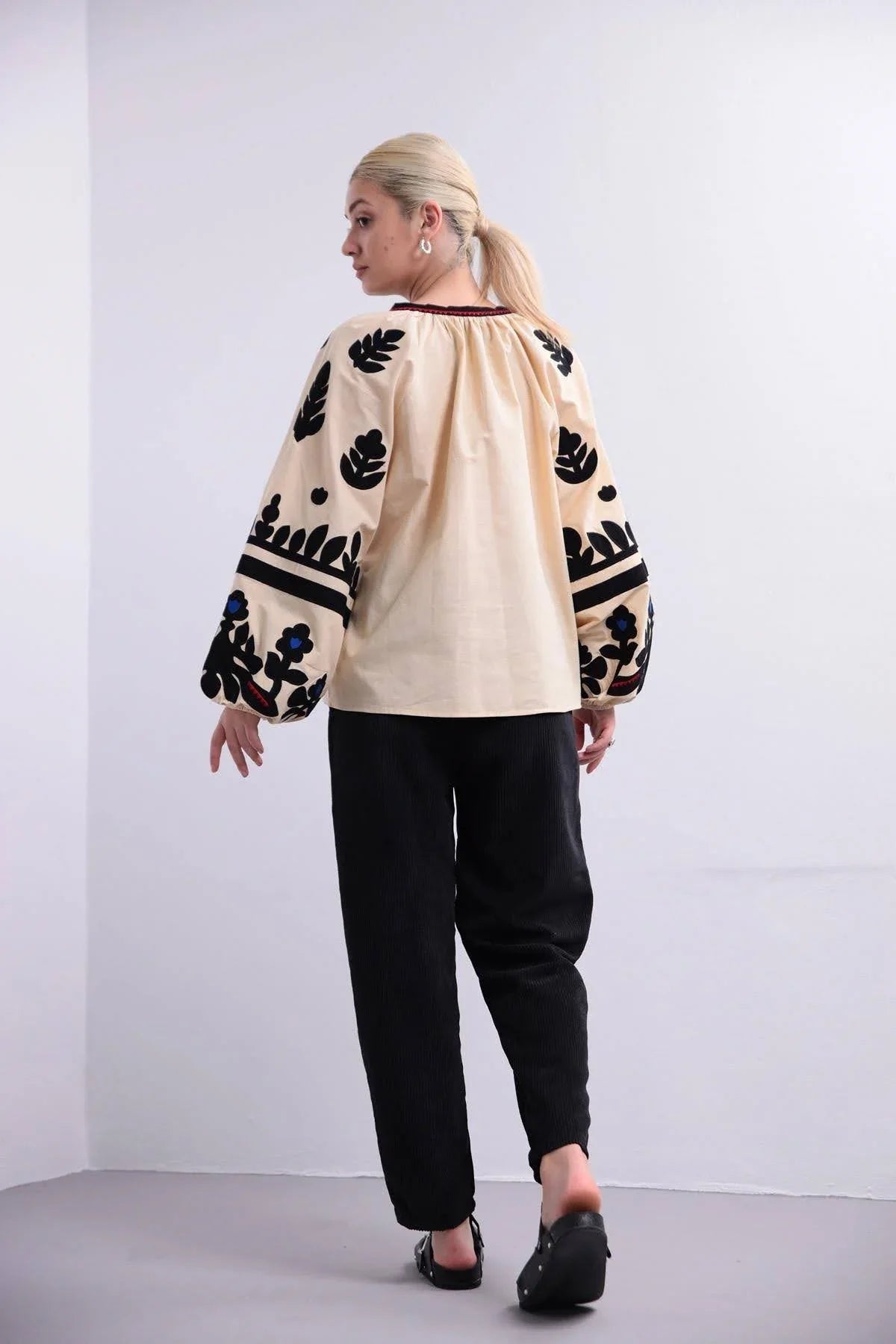 Beige Ethnic Embroidered Cotton Vyshyvanka