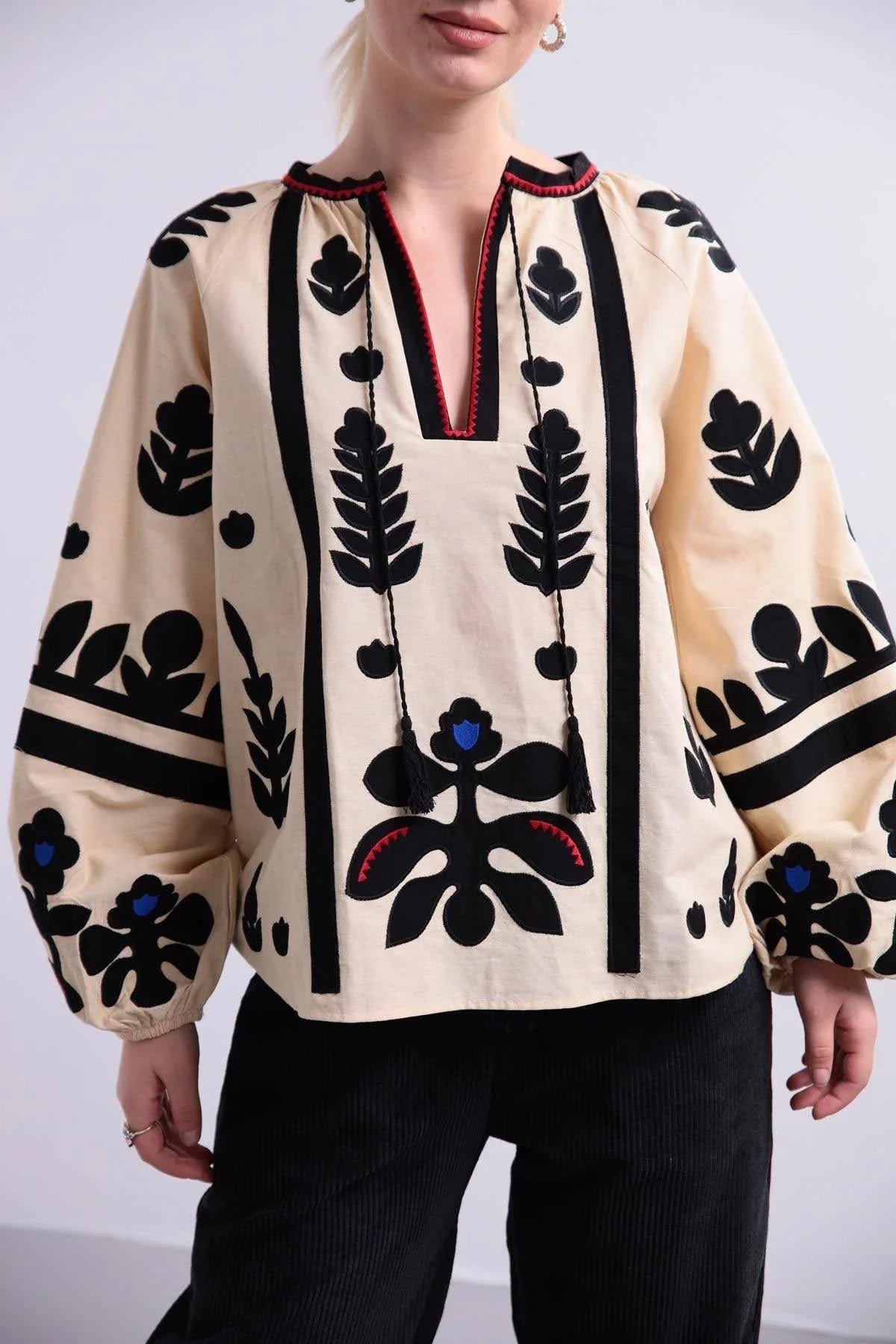 Beige Ethnic Embroidered Cotton Vyshyvanka