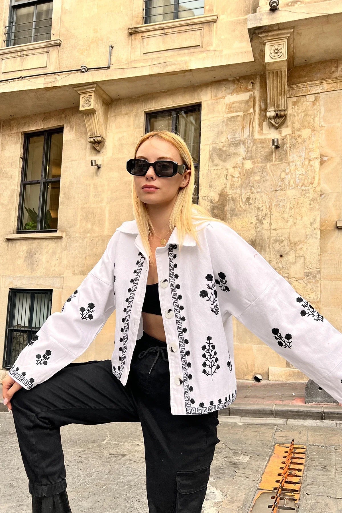 White Embroidered Cotton Jacket