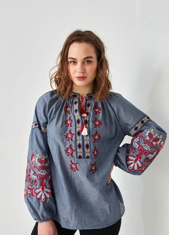 Bohemian Ethnic Ukrainian Cotton Vyshyvanka Blouse