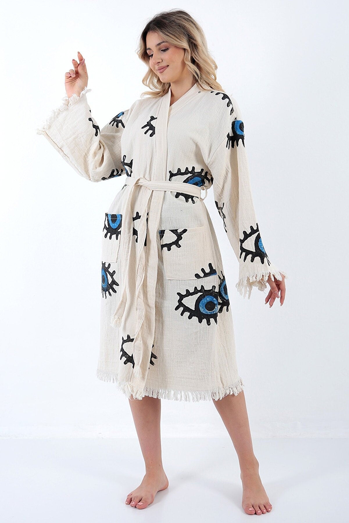 Bata turca de algodón orgánico para el mal de ojo