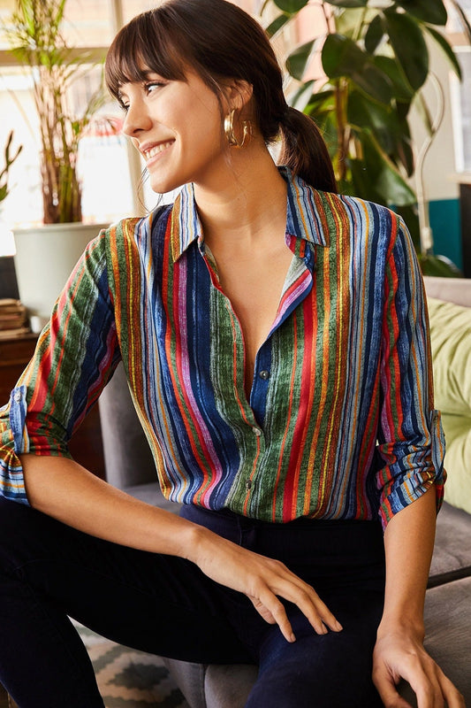 Rainbow Vertical Striped Button-Down Shirt