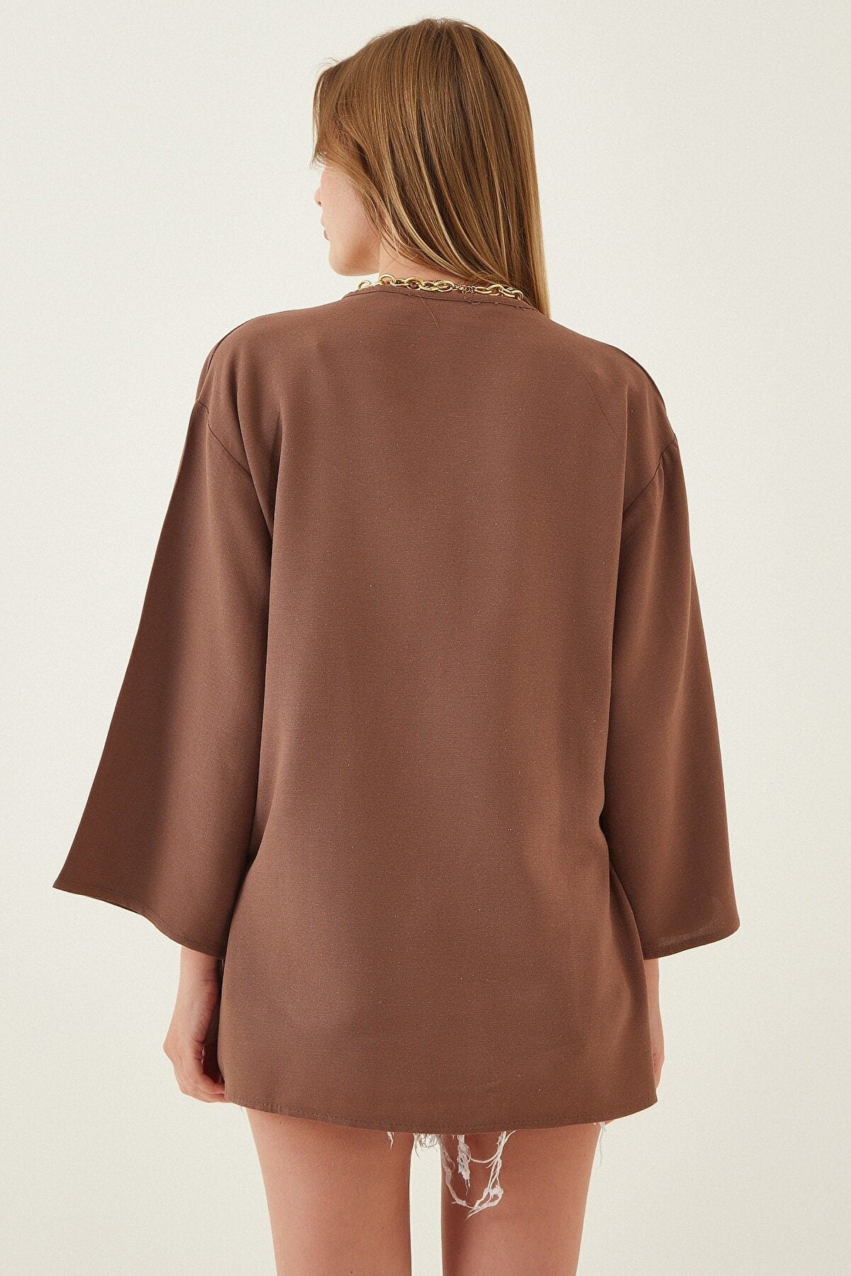 Ρόμπα κιμονό από λινό κρεμ