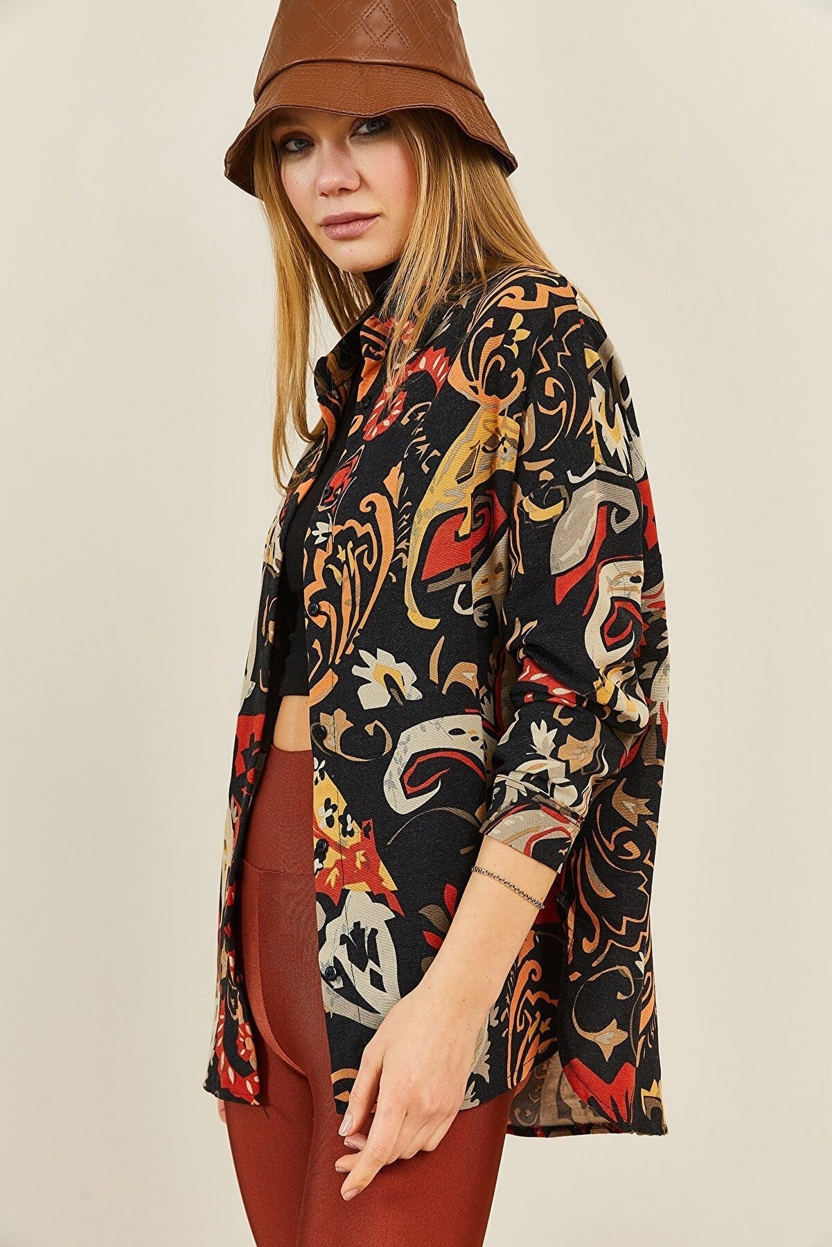 Lola Paisley Linen V-Neck Long Sleeve Blouse Shirt