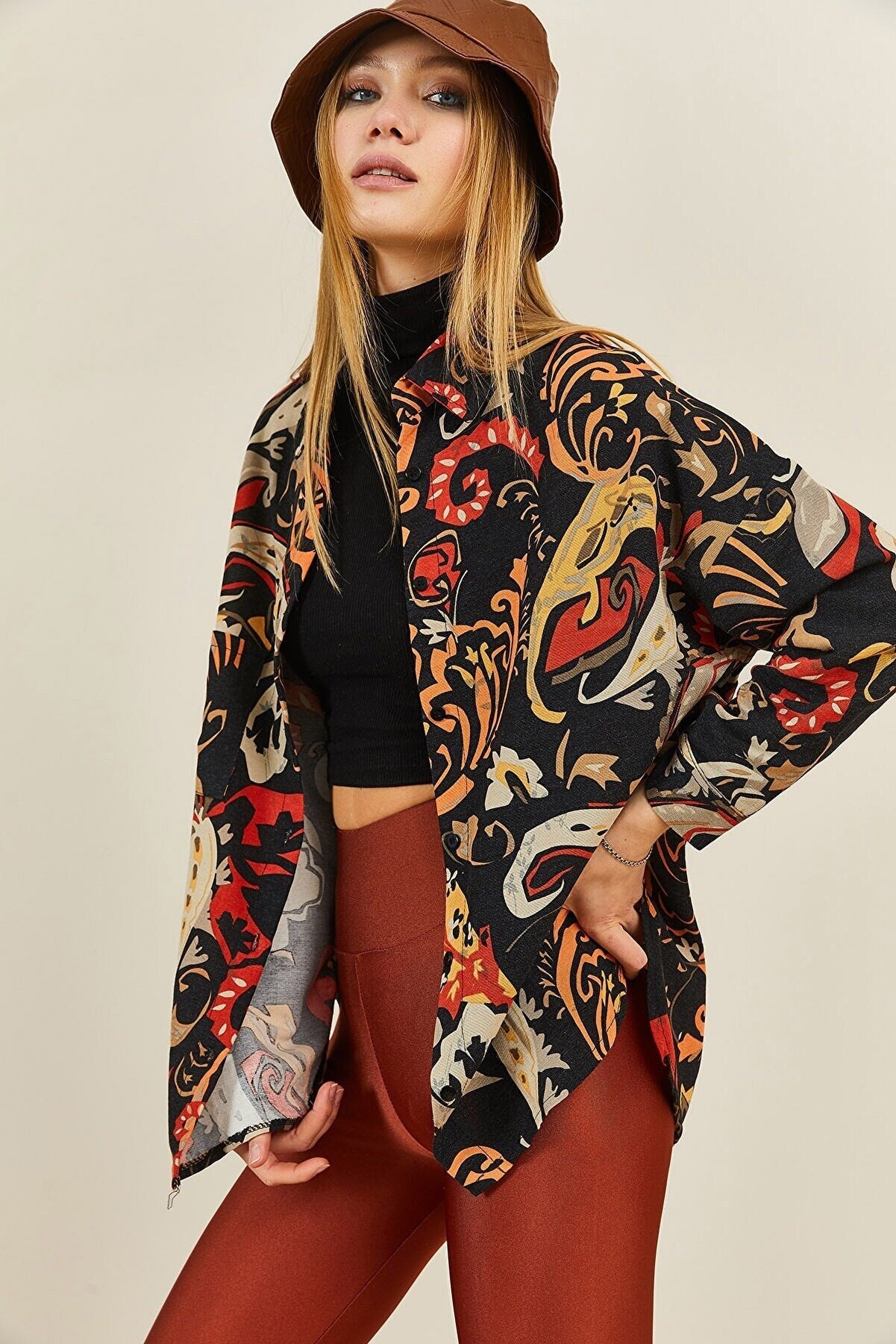 Lola Paisley Linen V-Neck Long Sleeve Blouse Shirt