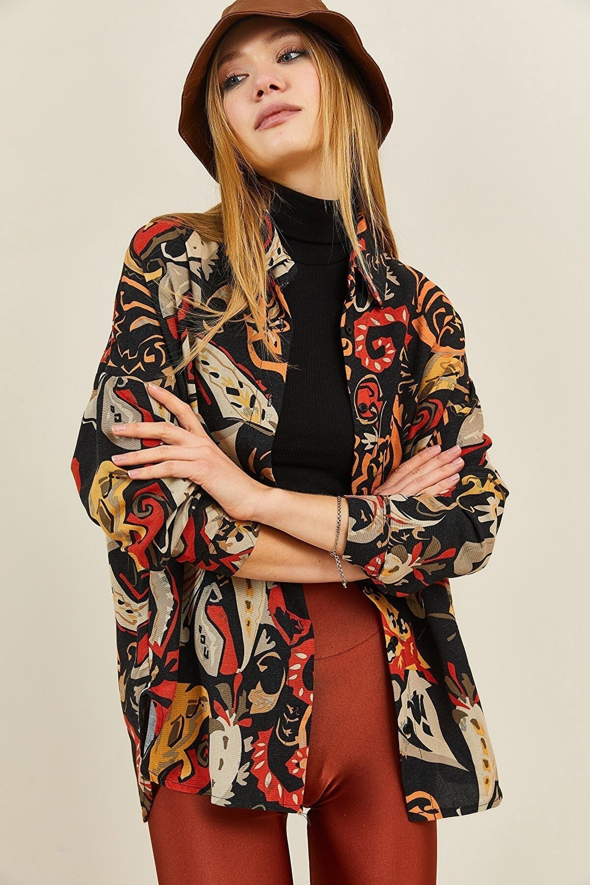 Lola Paisley Linen V-Neck Long Sleeve Blouse Shirt