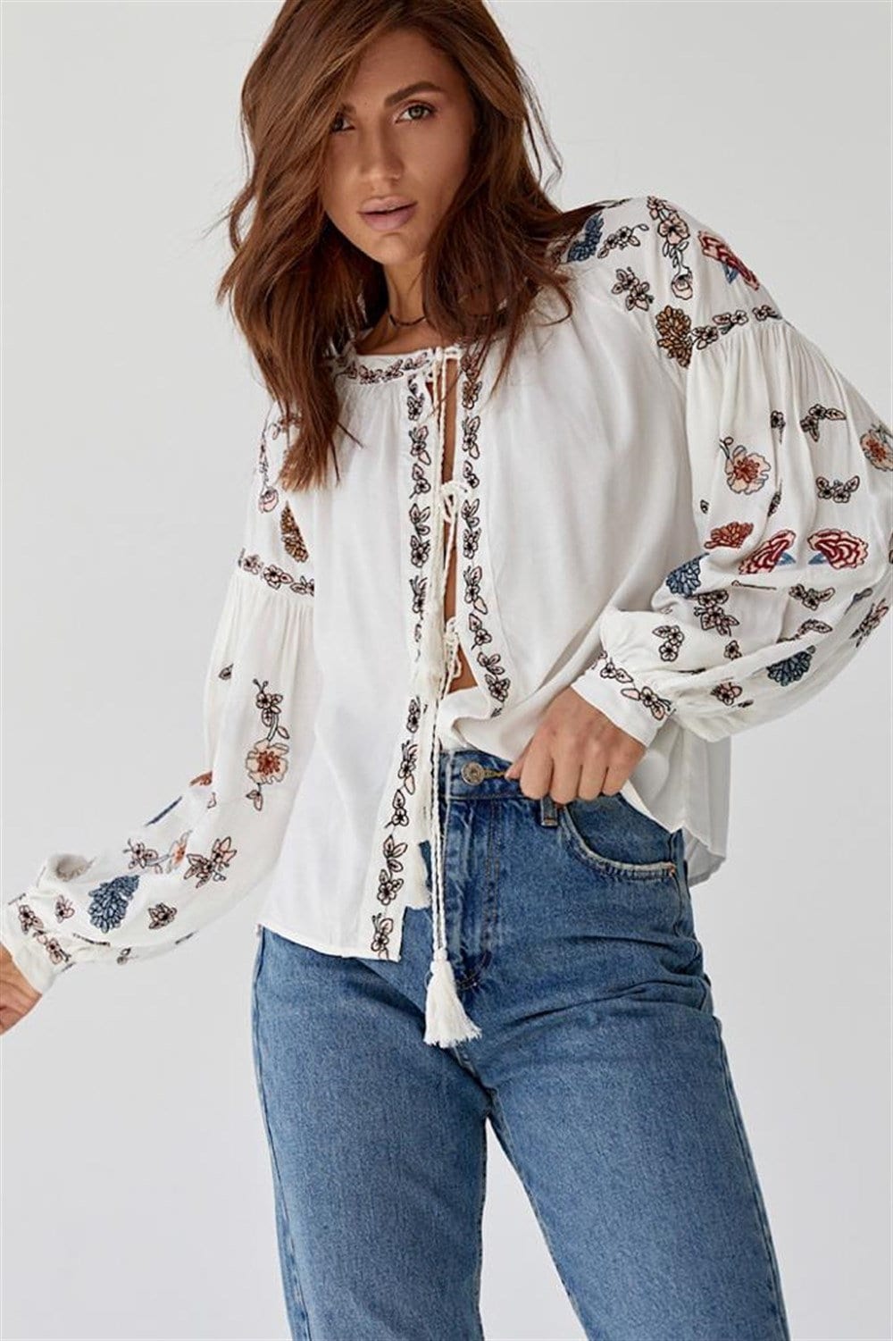 Bohemian Rhapsody Embroidered Cotton Blouse