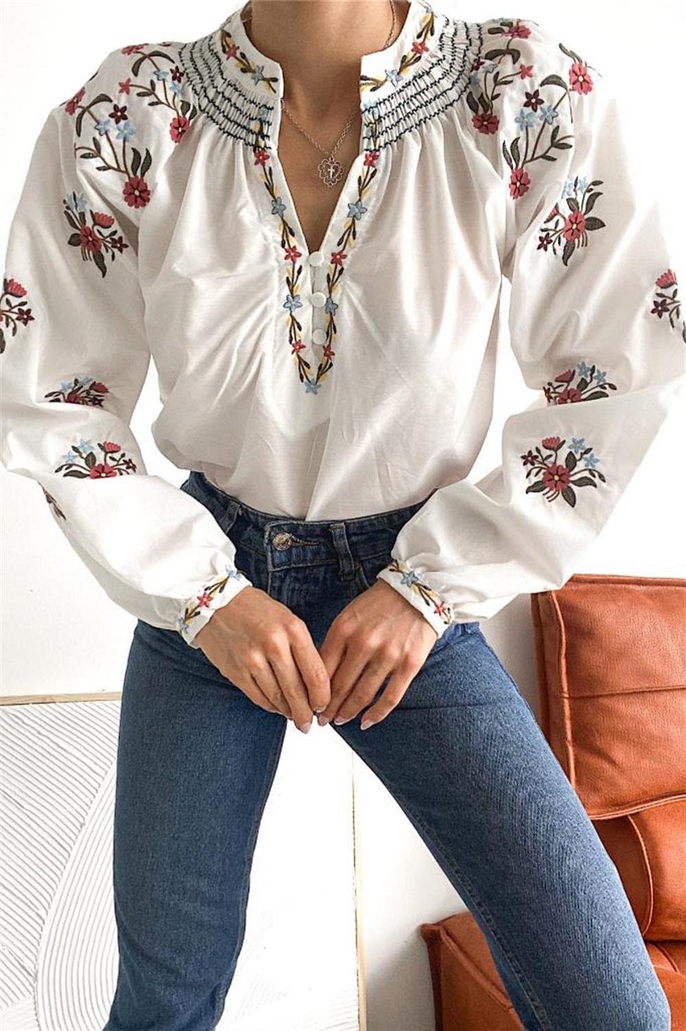 Floral Bouquet Embroidered Vyshyvanka Blouse
