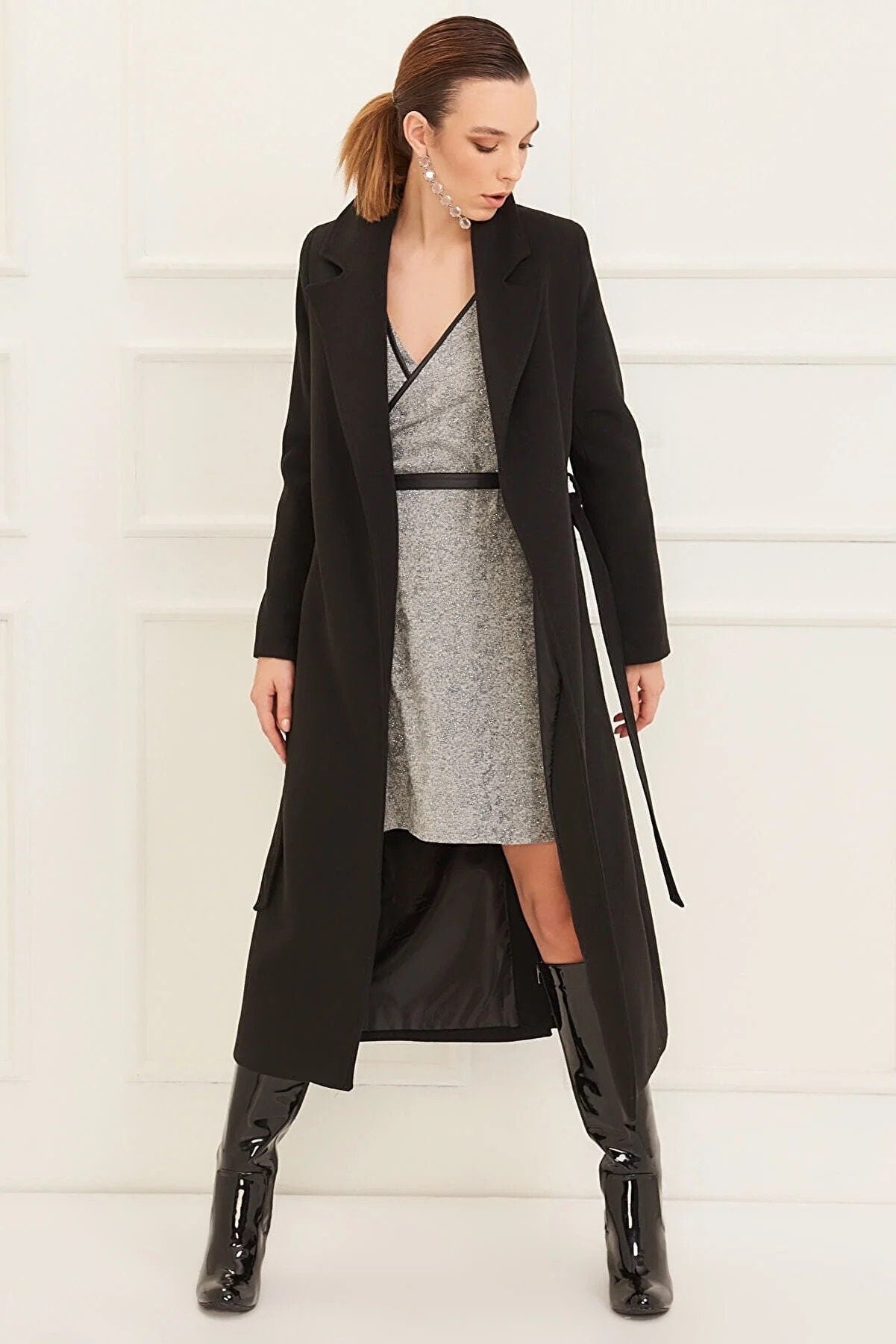 Camel Wool Long Coat with Belt and Pocket