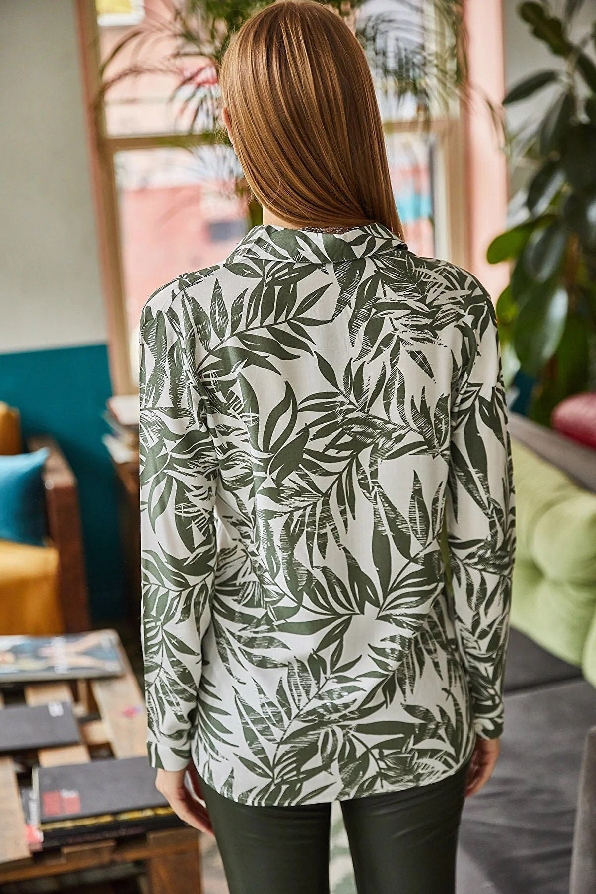 Πουκάμισο με κουμπιά και τύπωμα Green Leaf