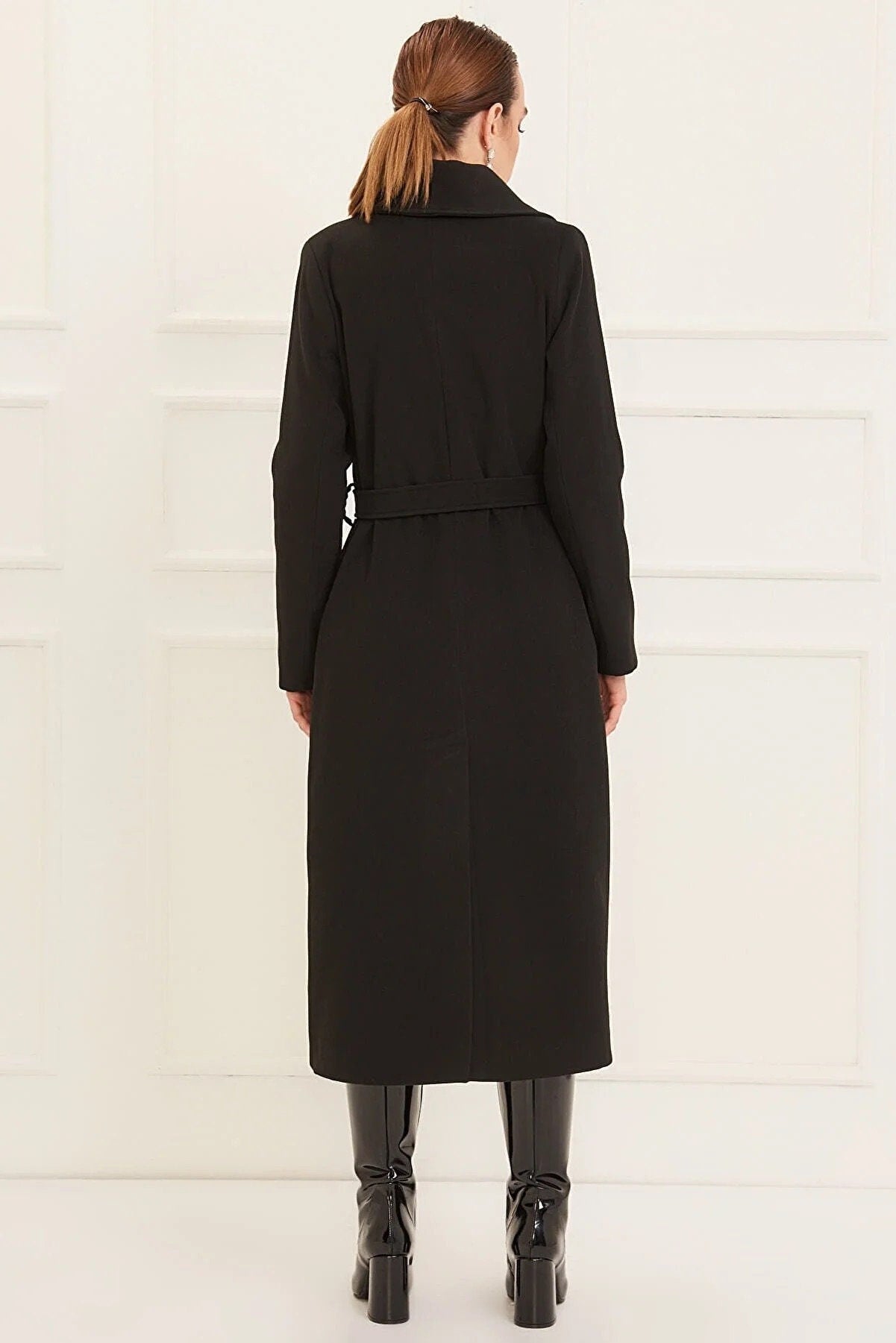 Camel Wool Long Coat with Belt and Pocket
