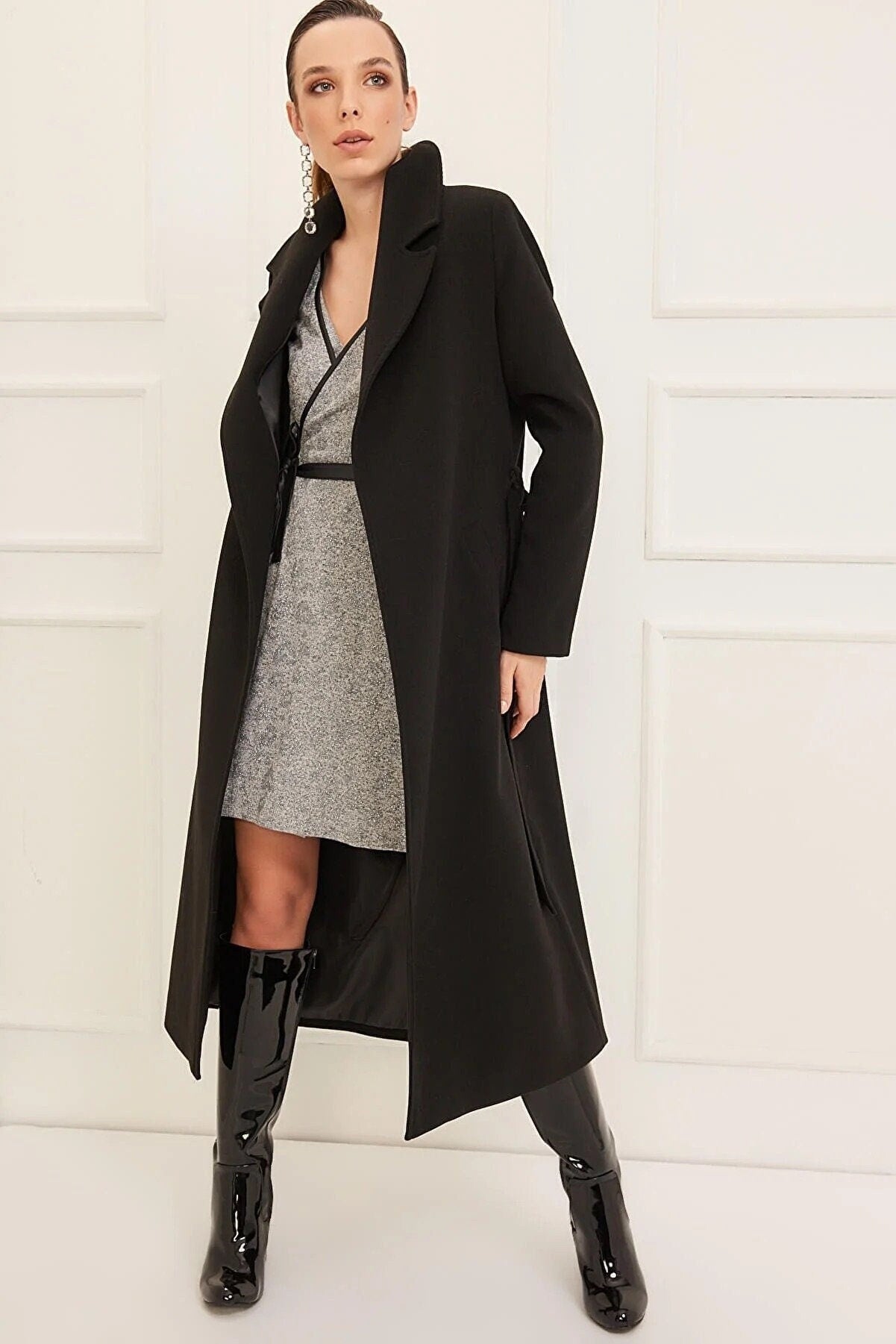 Camel Wool Long Coat with Belt and Pocket