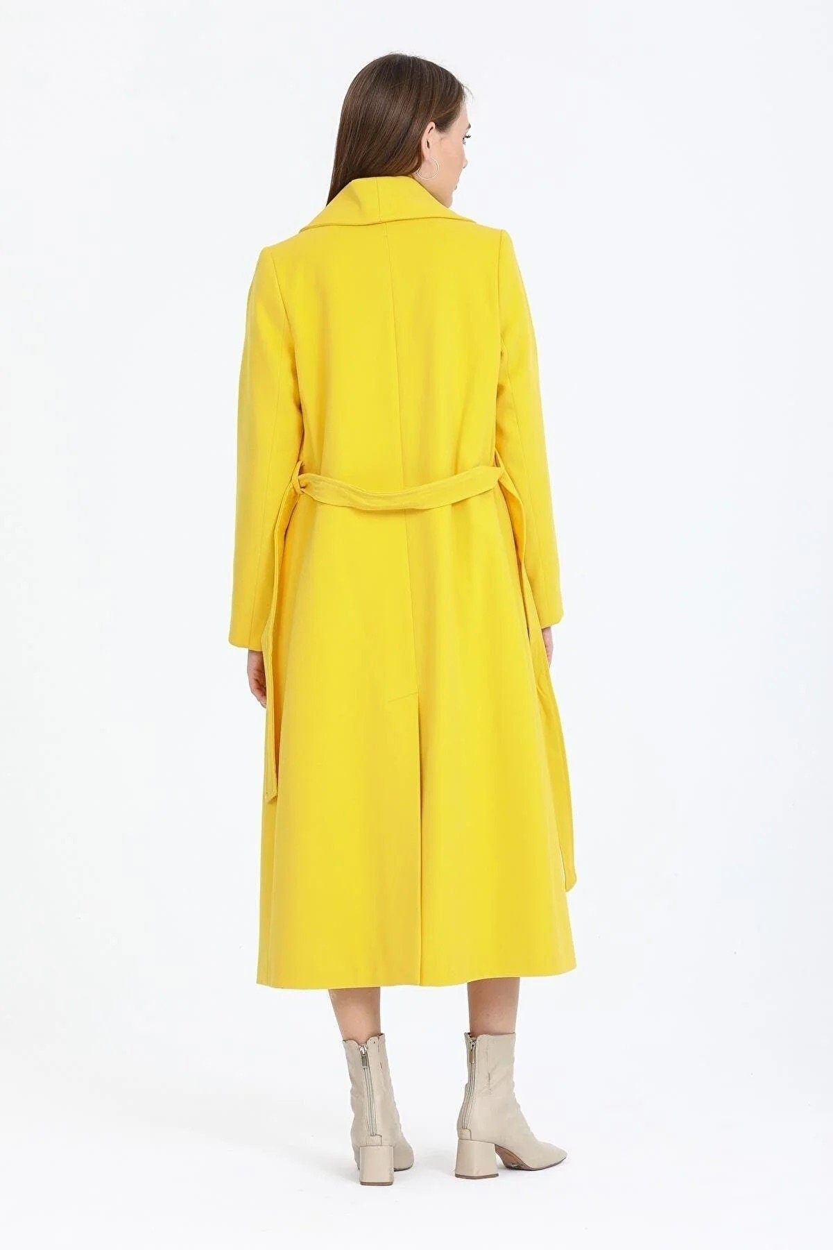Camel Wool Long Coat with Belt and Pocket
