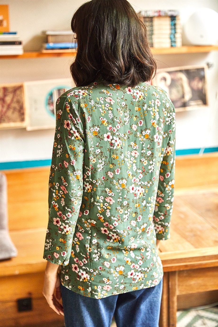 Green Floral Button Down Shirt