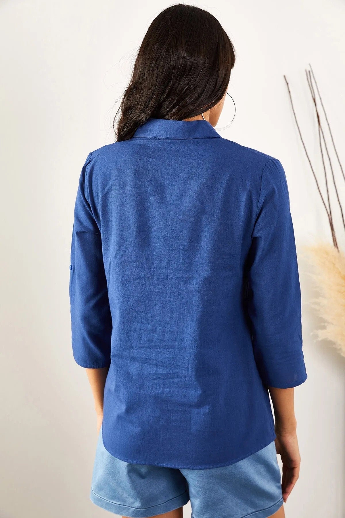 Verona Dark Blue Linen Long Sleeve Button Down Shirt