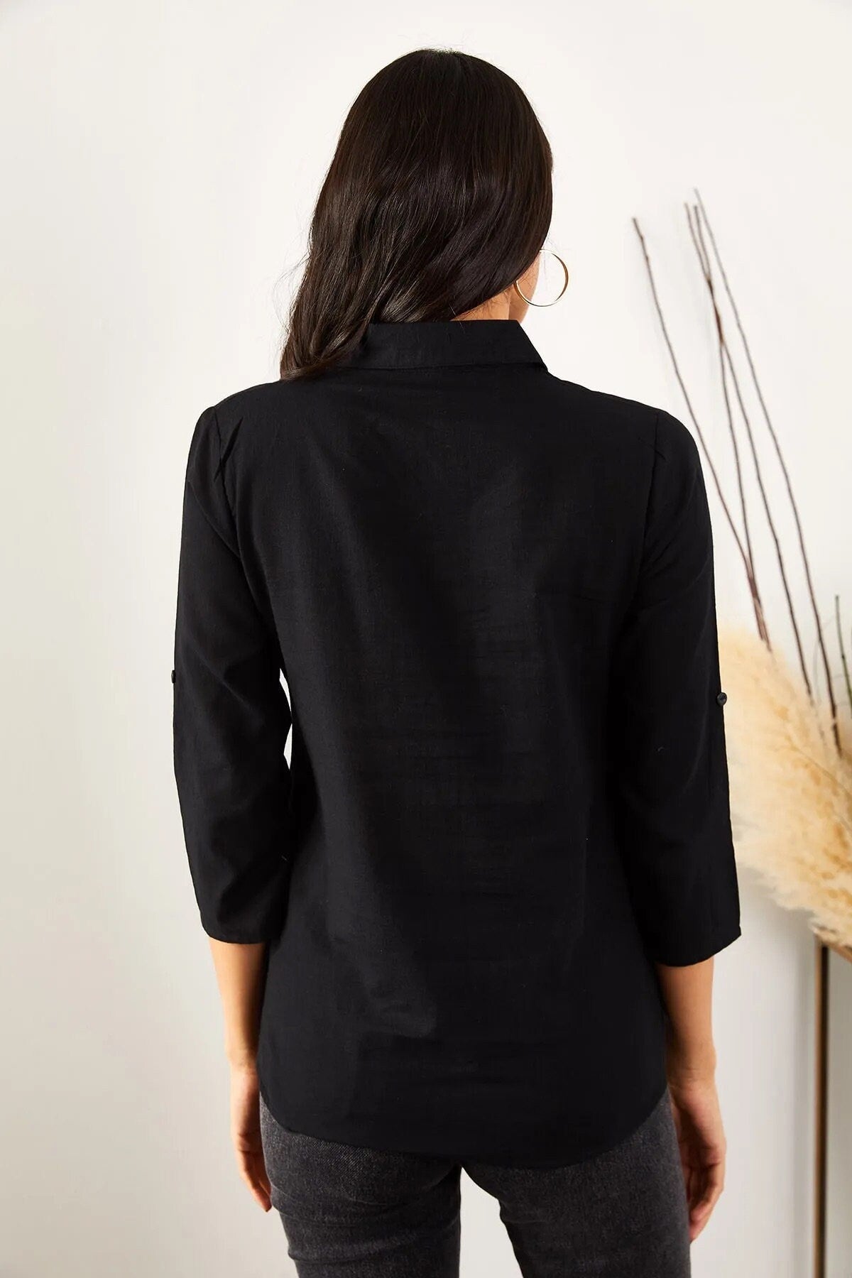 Verona Black Linen Long Sleeve Button Down Shirt