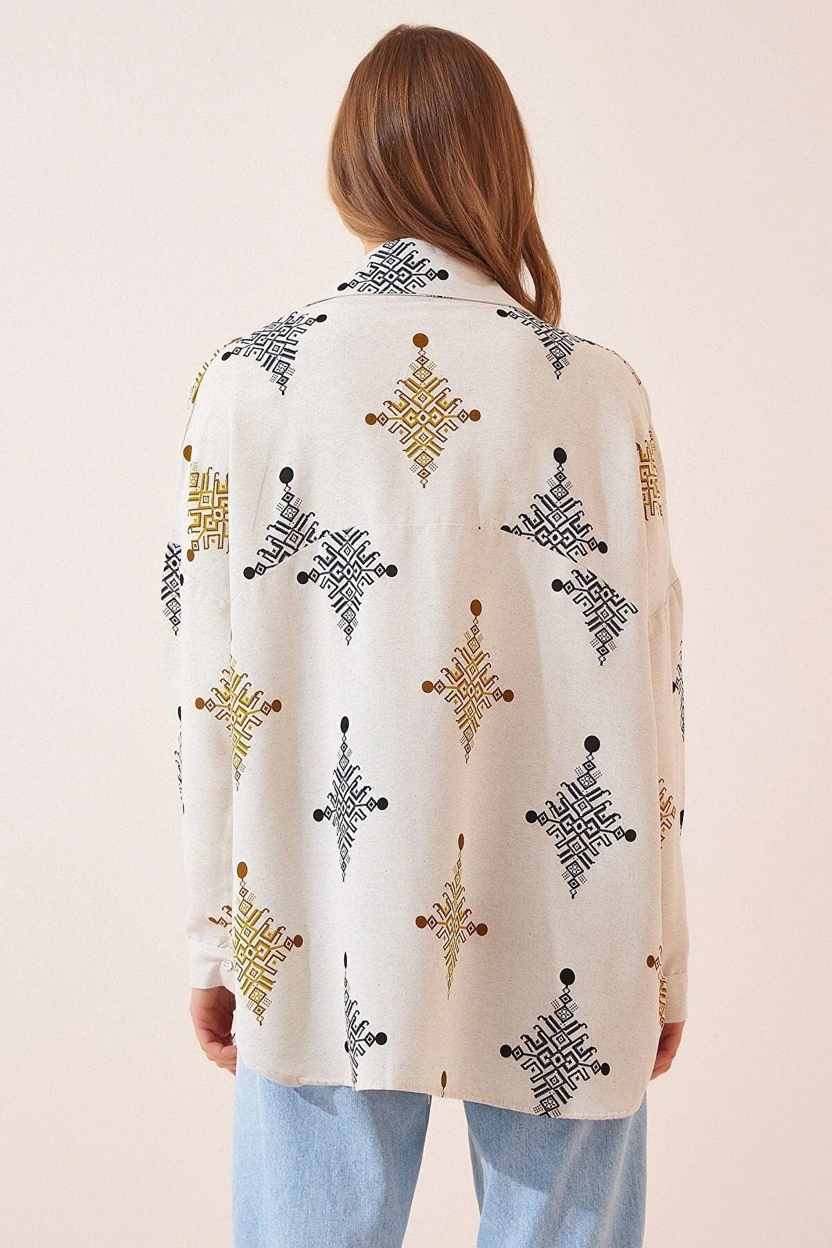 Lola Geometric Print Linen Blouse