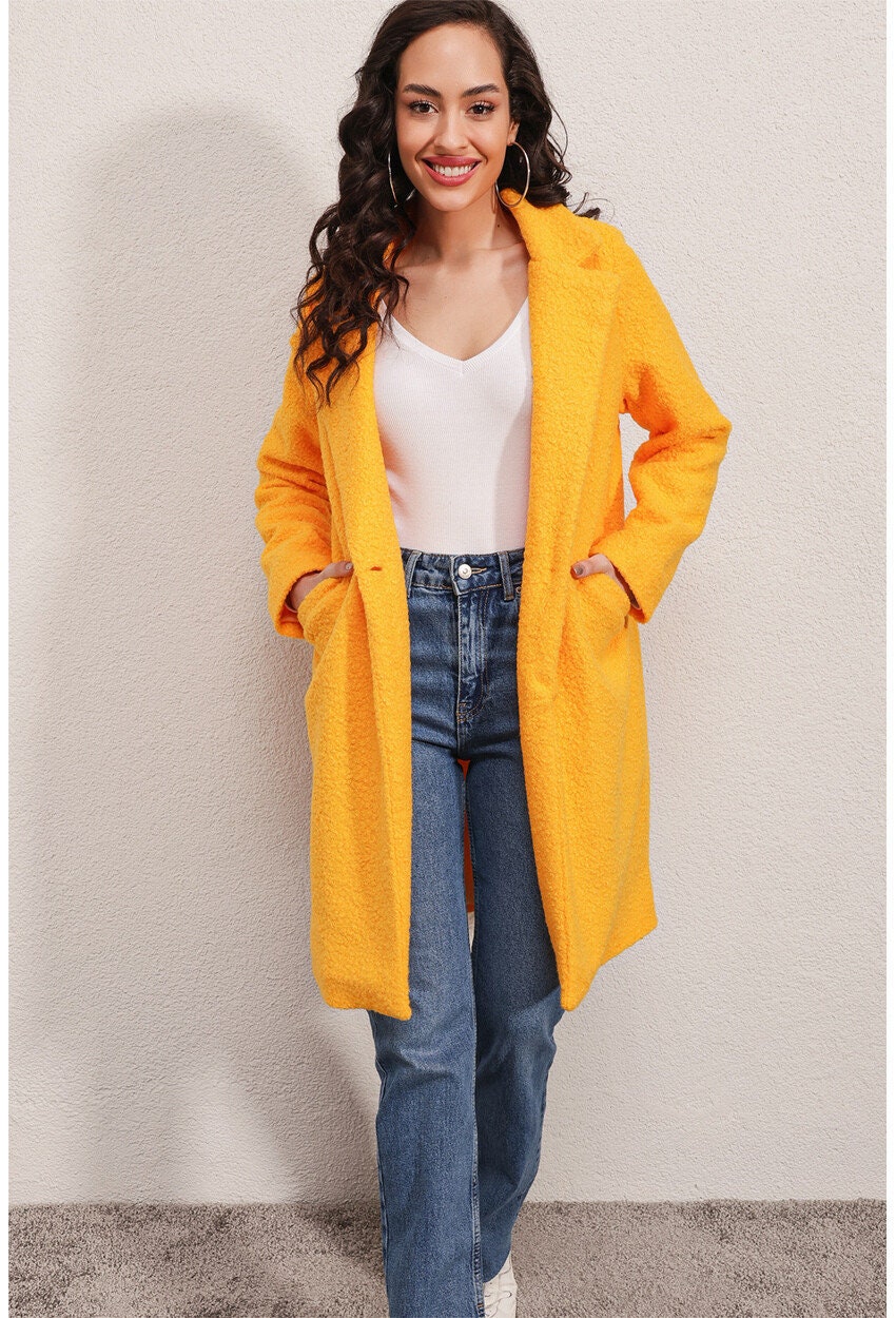 Yellow Gray Teddy Overcoat