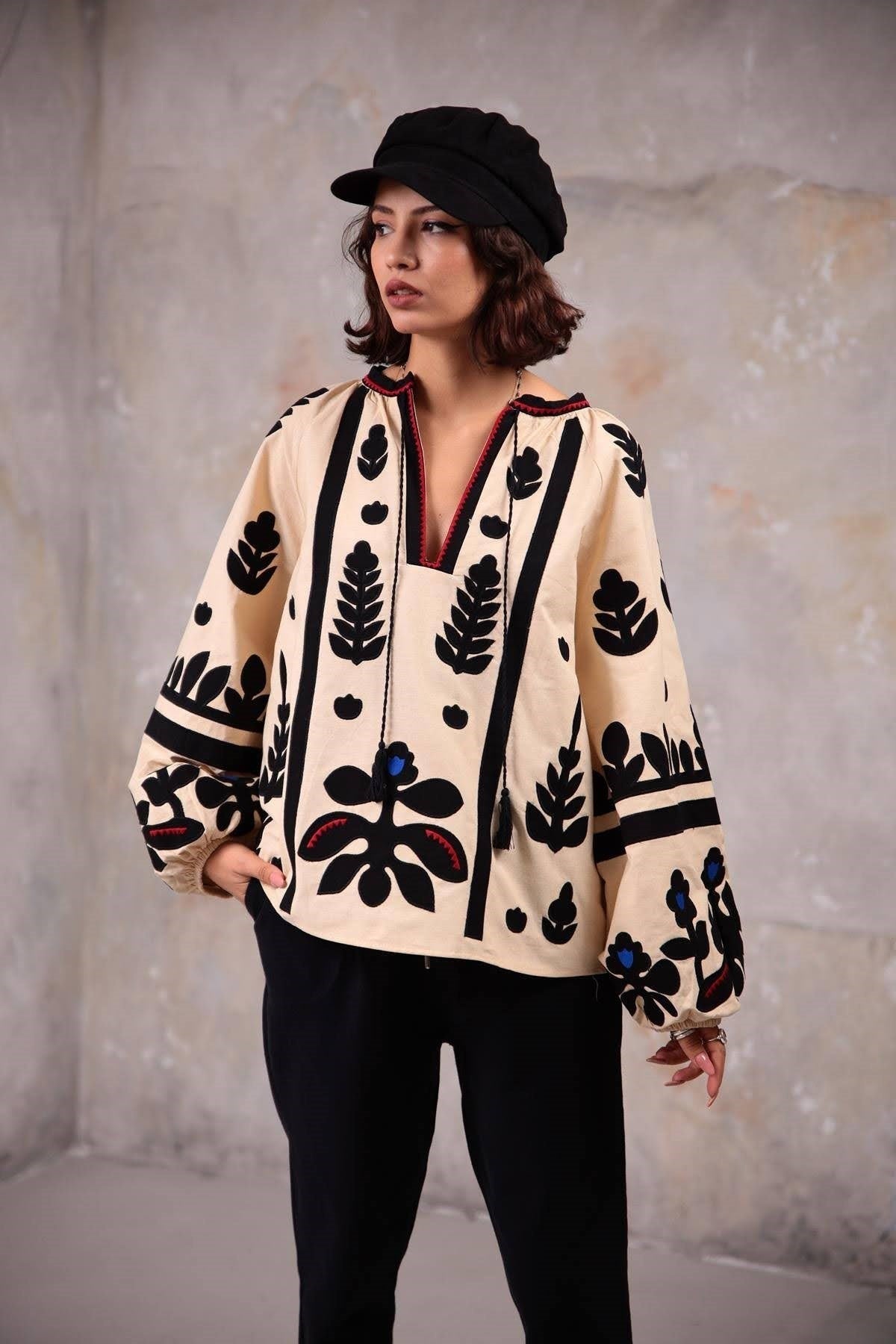 Beige Ethnic Embroidered Cotton Vyshyvanka