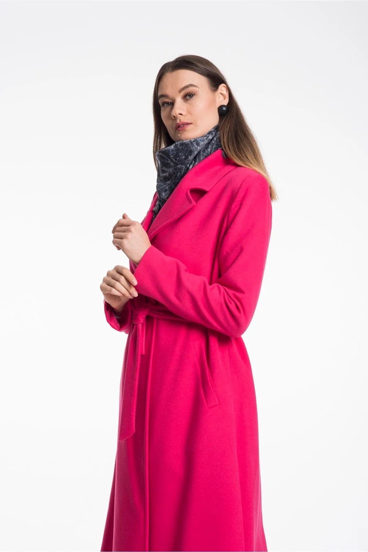 Camel Wool Long Coat with Belt and Pocket