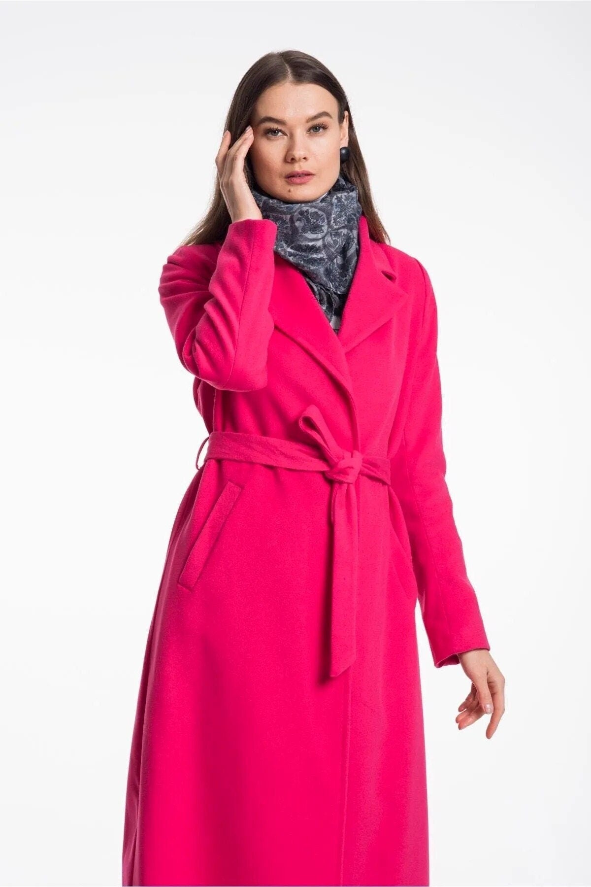 Camel Wool Long Coat with Belt and Pocket