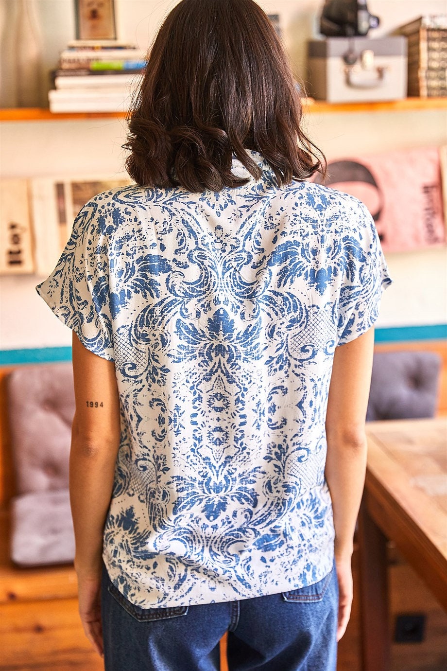 Blue Floral Short Sleeve Button-Down Shirt