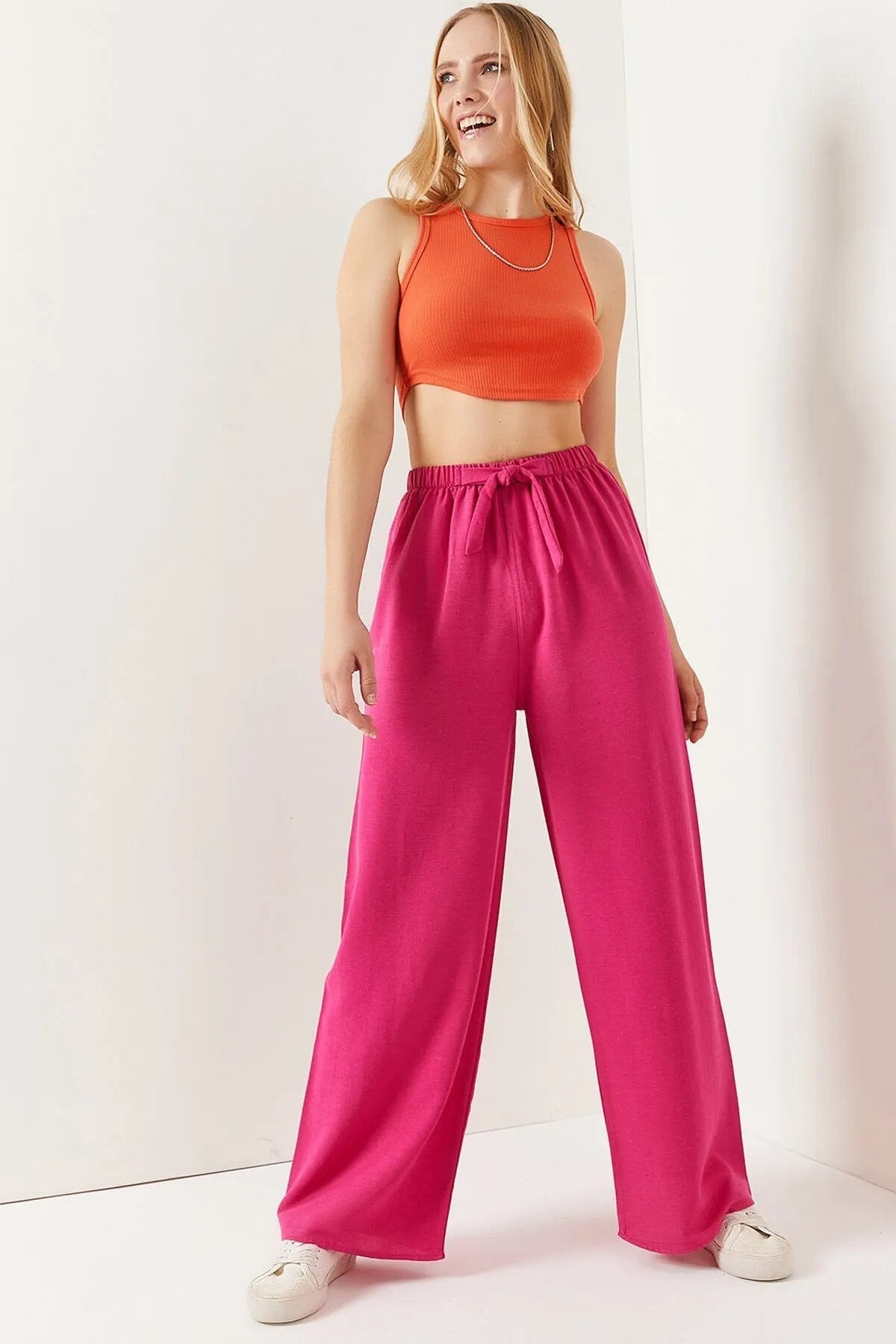 Clara Fuchsia Wide Leg Linen Pants