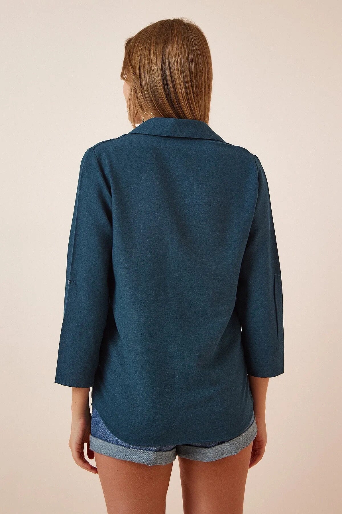 Beige Linen Blend Button Down Shirt