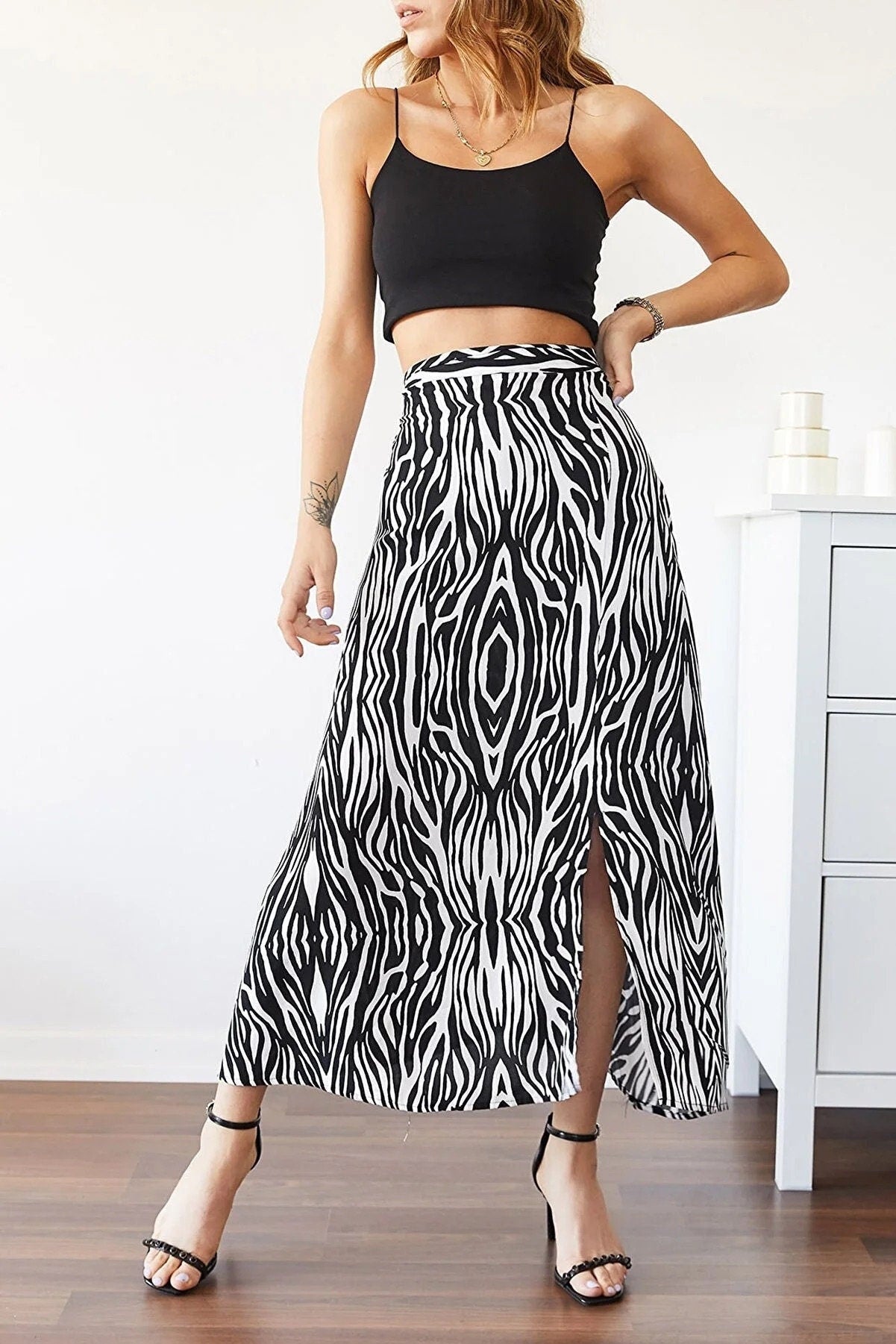 Zebra Pencil Slit Skirt