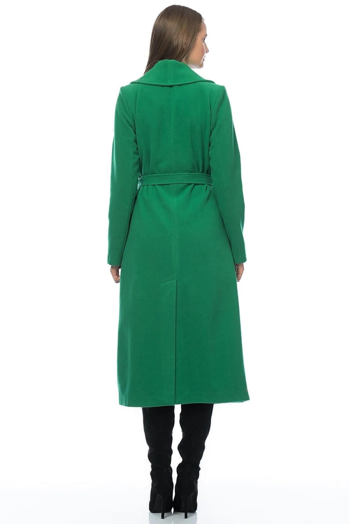 Camel Wool Long Coat with Belt and Pocket