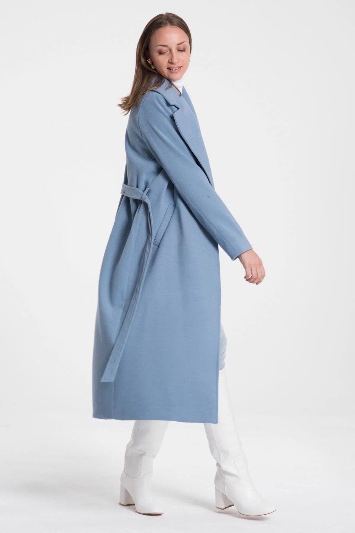 Camel Wool Long Coat with Belt and Pocket