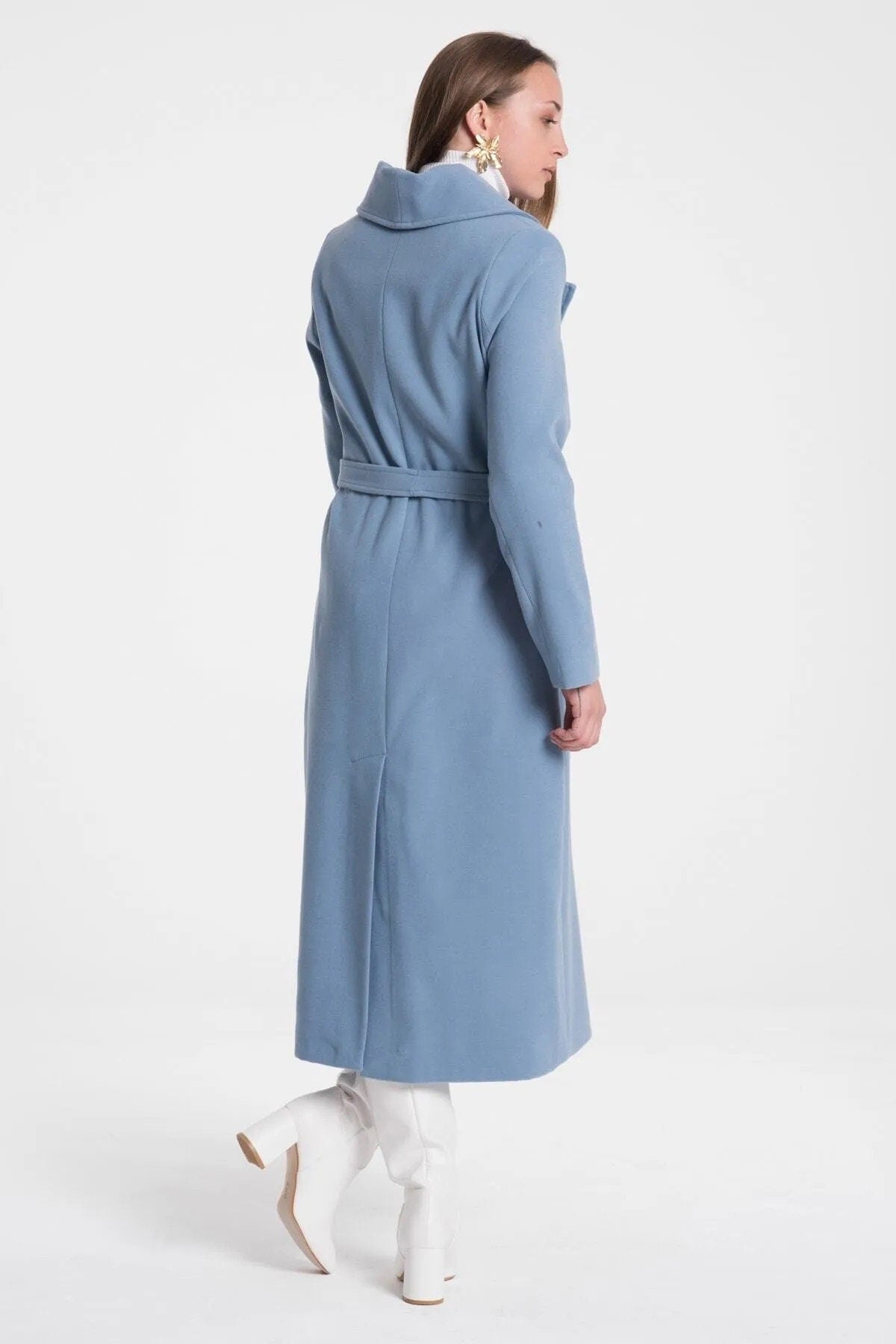 Camel Wool Long Coat with Belt and Pocket