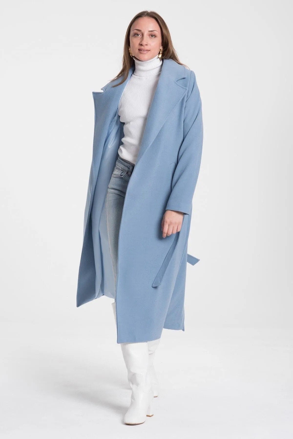 Camel Wool Long Coat with Belt and Pocket