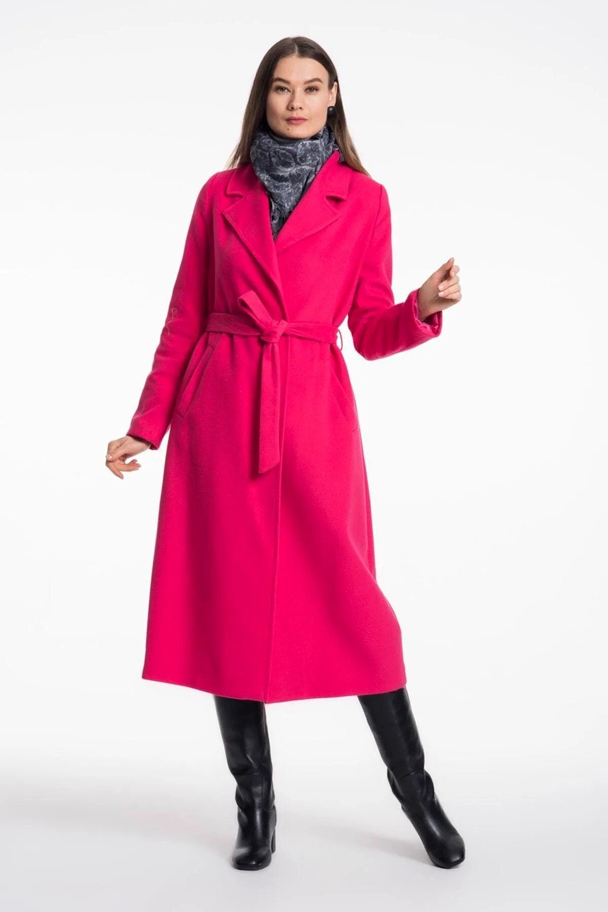 Camel Wool Long Coat with Belt and Pocket