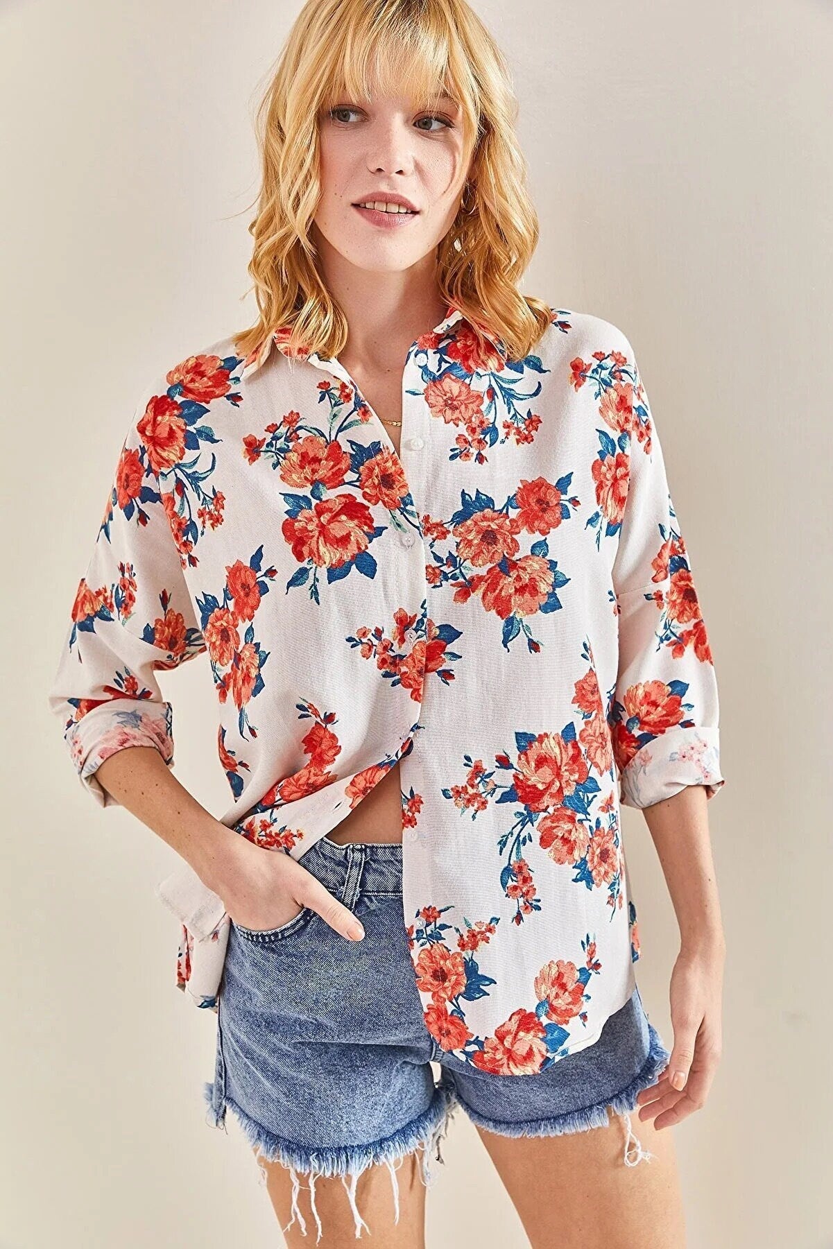 Lola Yellow Floral Pattern Linen Button Down Blouse