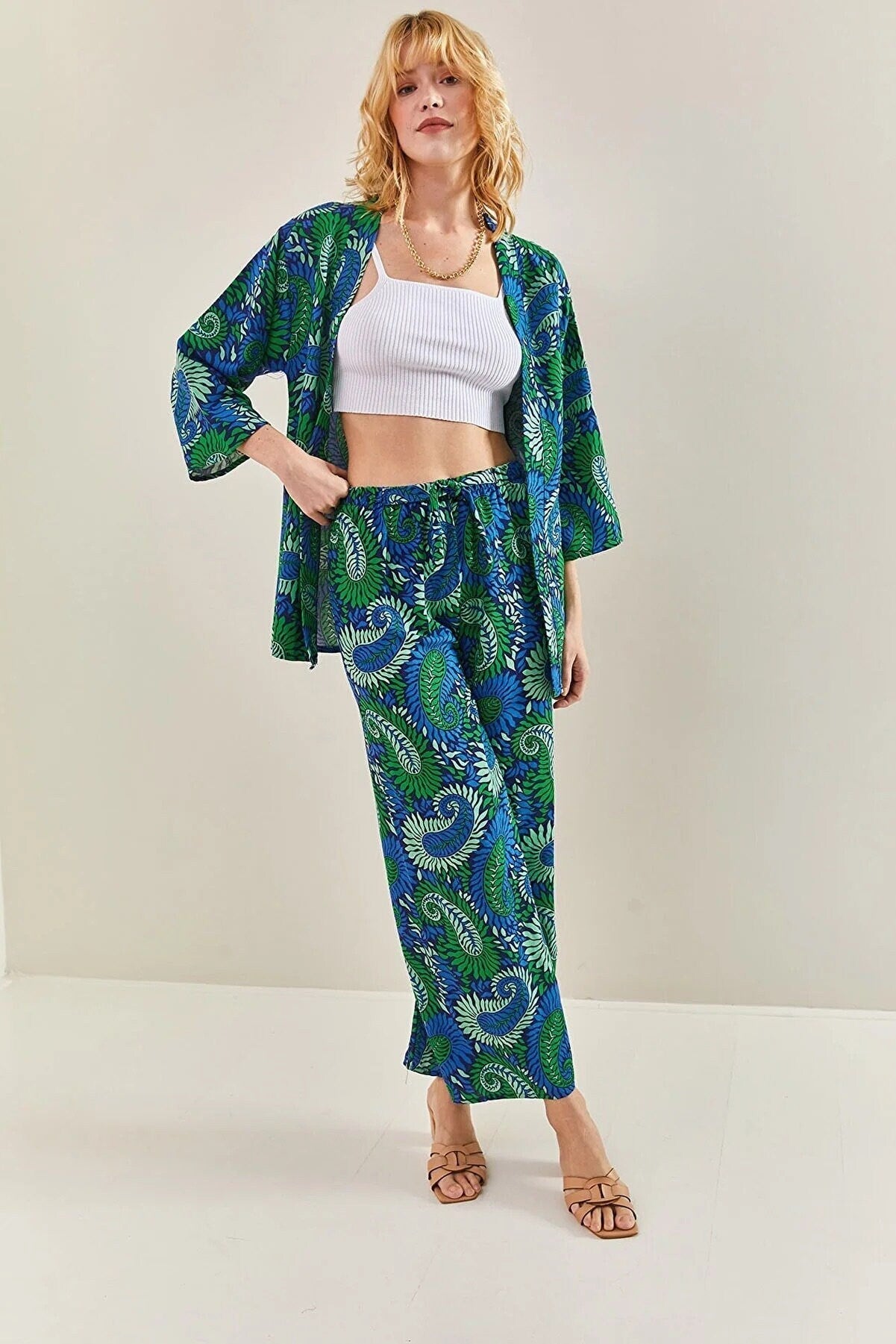 Red Paisley Linen Kimono Cardigan