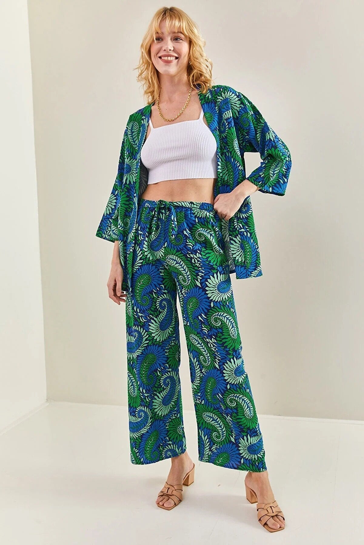 Red Paisley Linen Kimono Cardigan