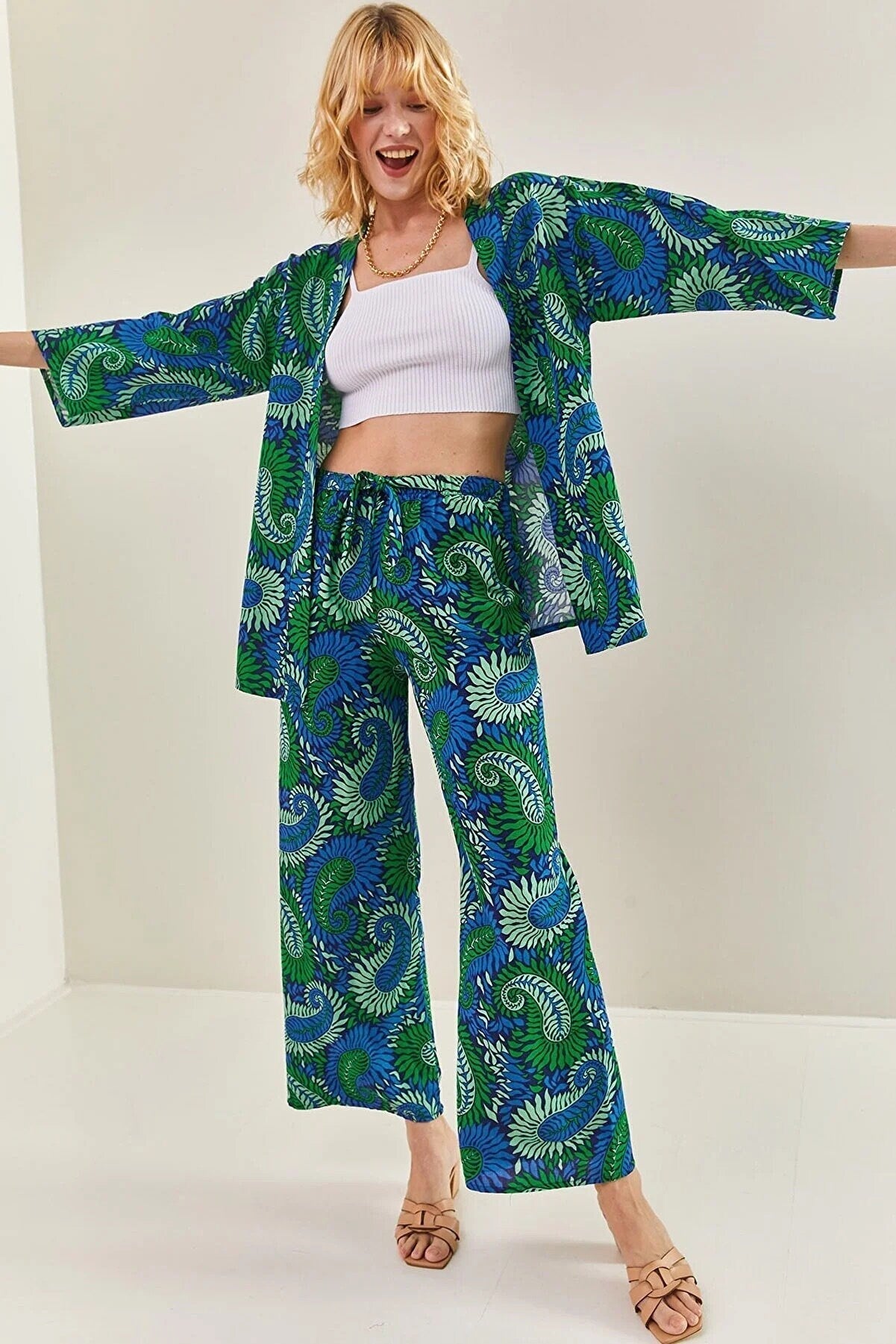 Red Paisley Linen Kimono Cardigan