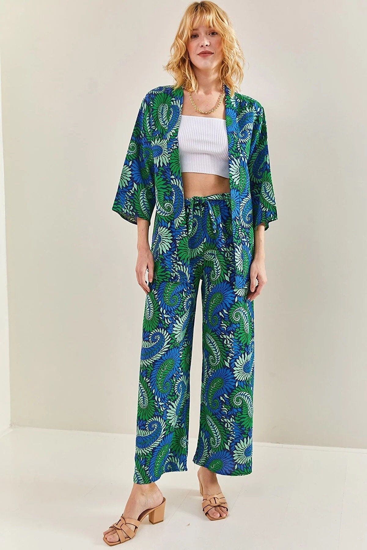 Red Paisley Linen Kimono Cardigan