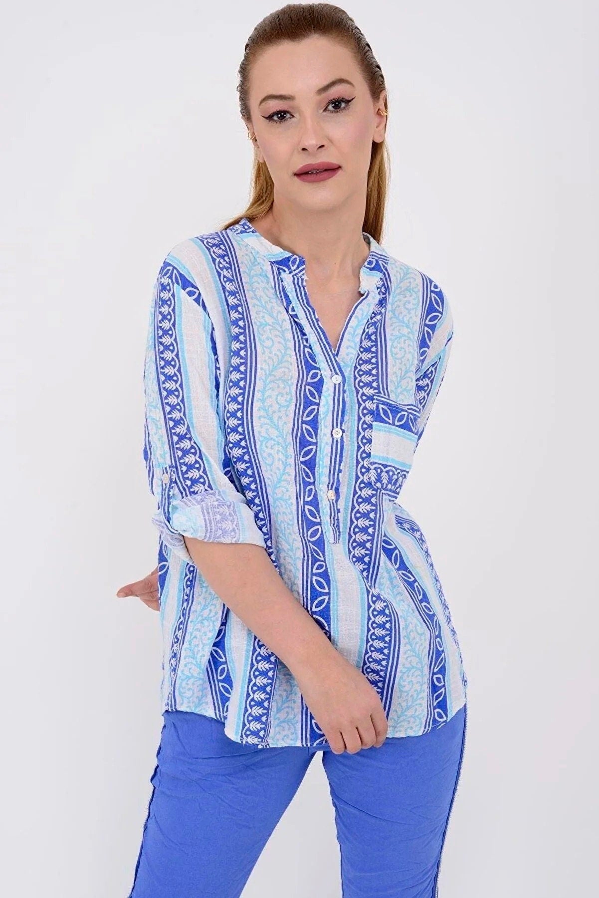 Blue Ethnic Cotton Blouse