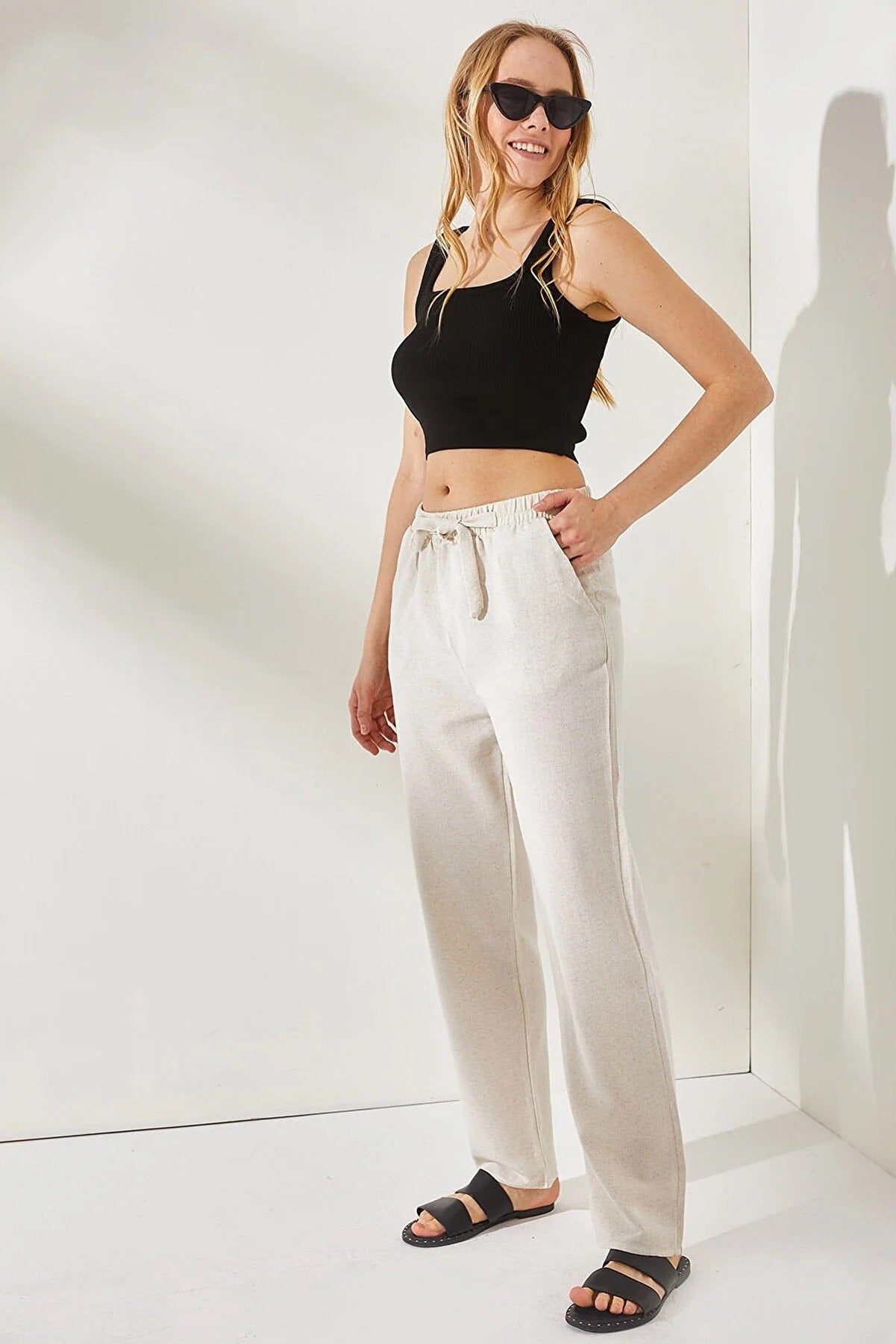 Ivory Linen Tapered Pants