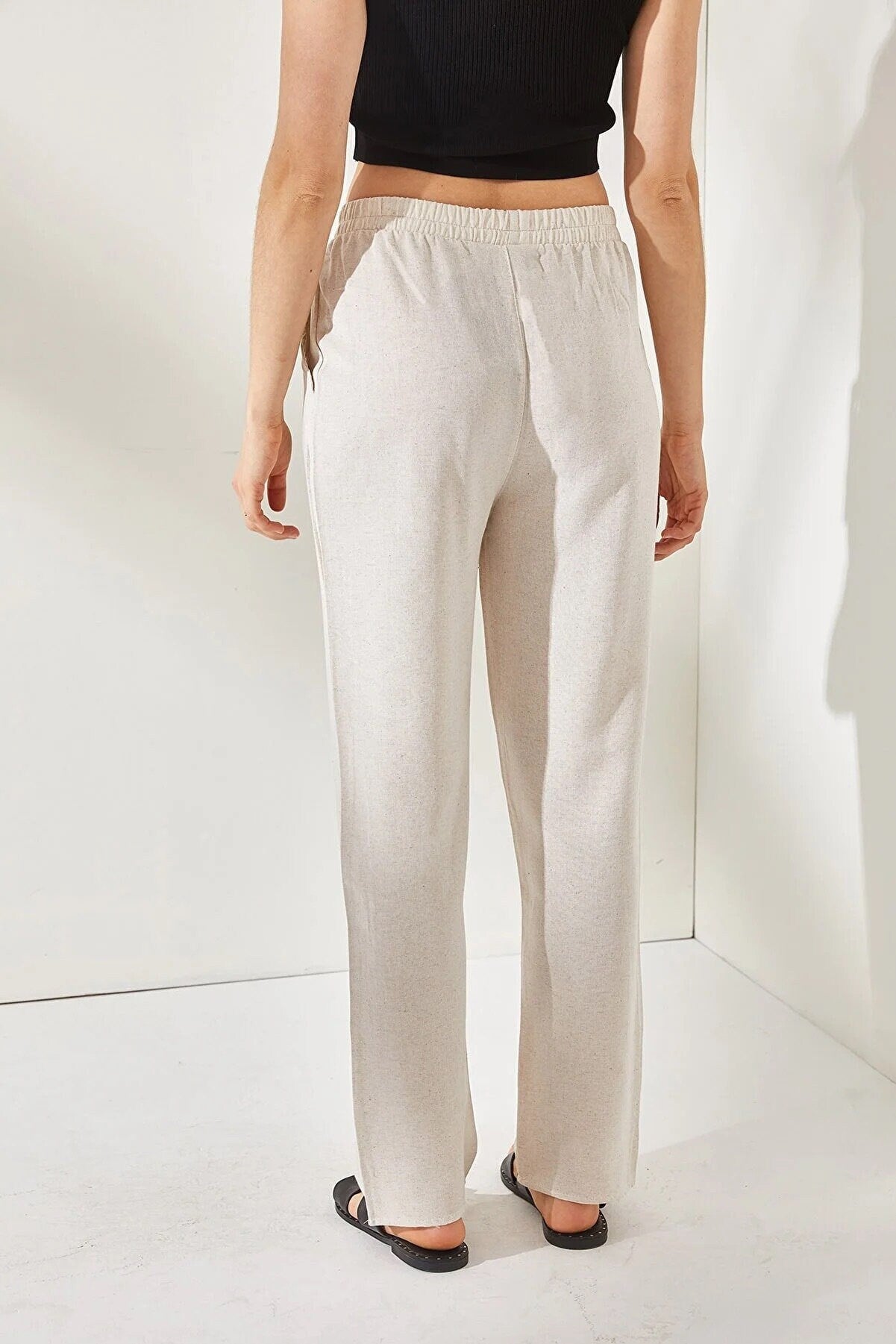 Ivory Linen Tapered Pants