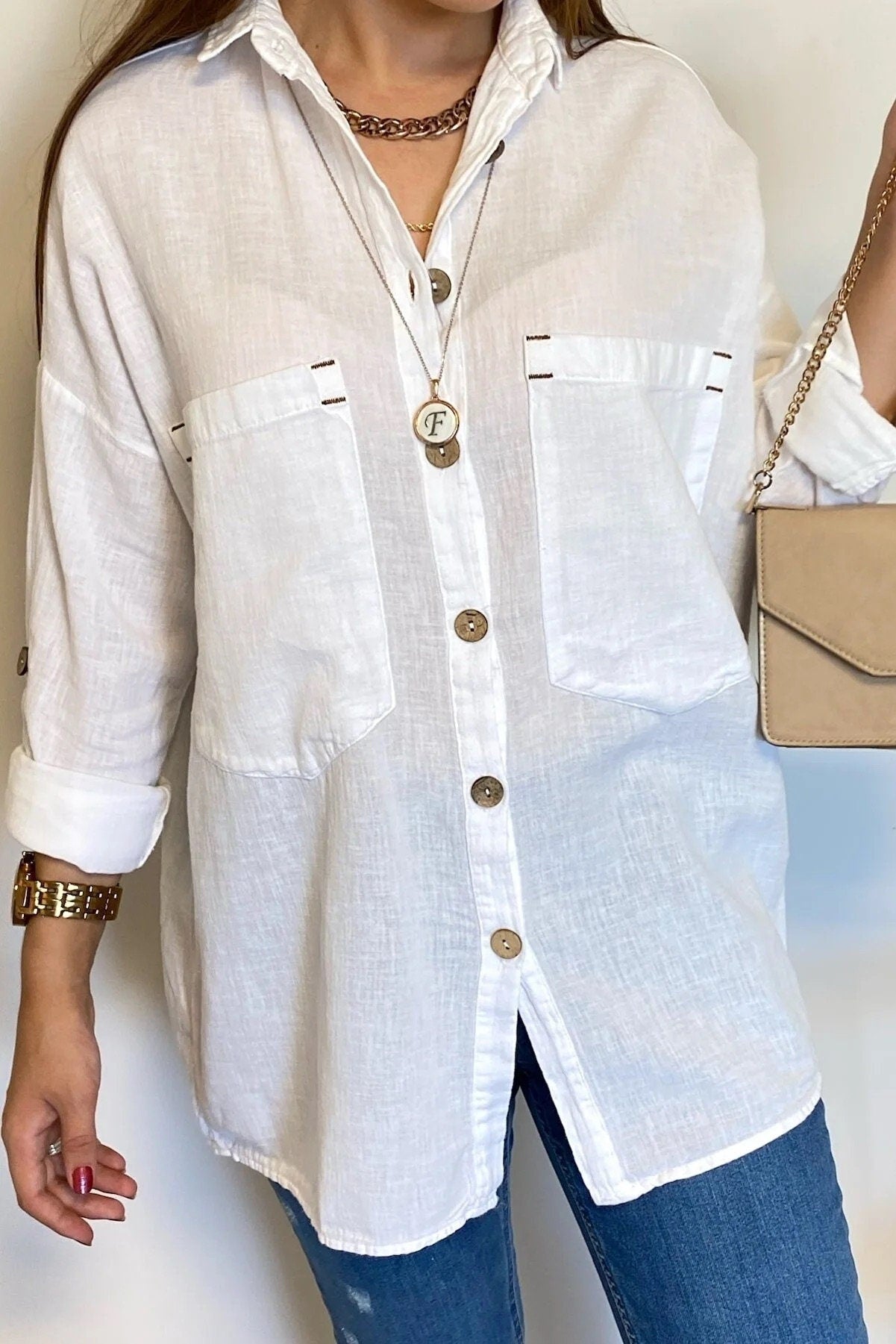 Blouse met lange mouwen van katoen-linnenmix