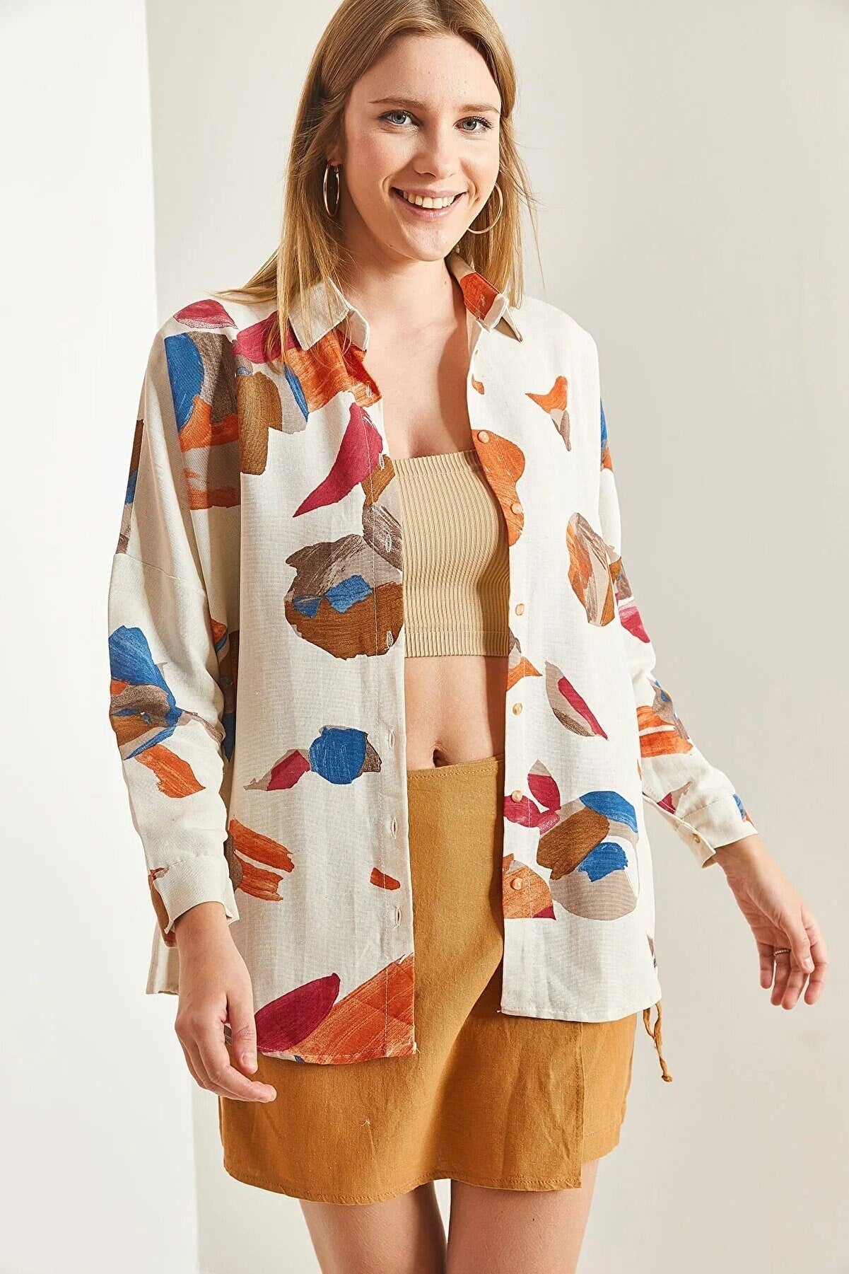 Lola Palette Print Linen Long Sleeved Blouse