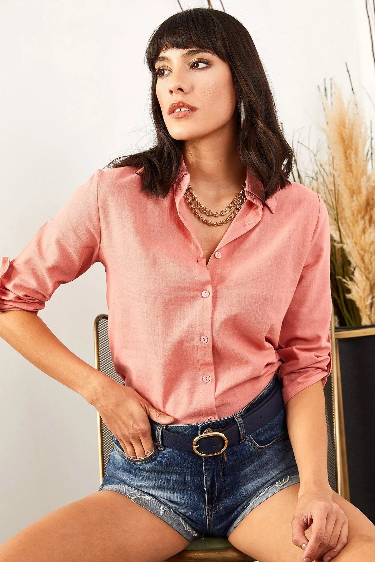 Verona Soft Pink Linen Long Sleeve Button Down Shirt