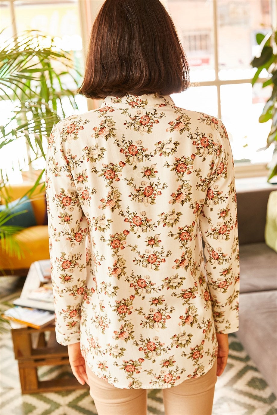 Soft Orange Floral Print Blouse