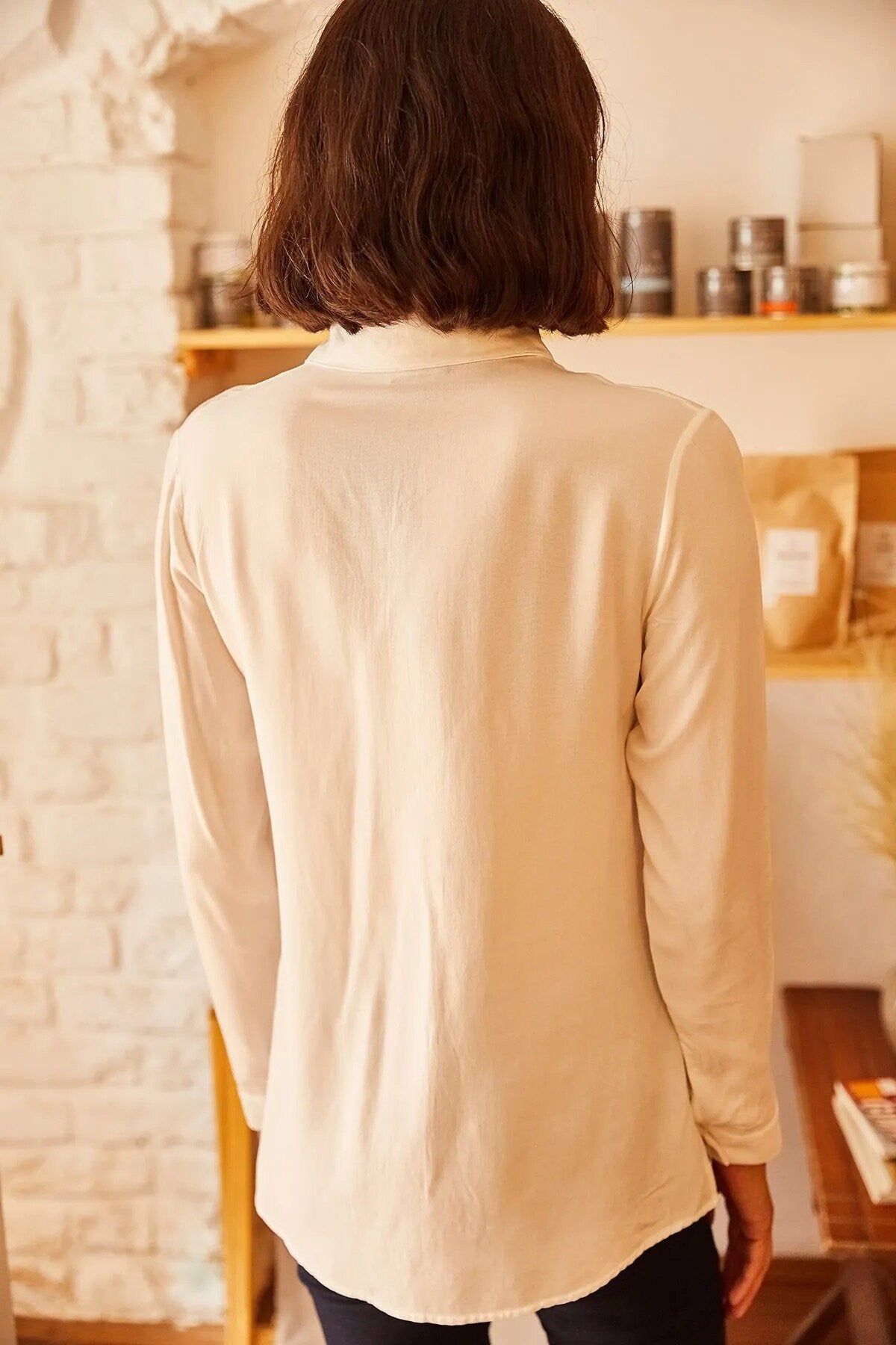 Ecru Essential Long Sleeved Blouse