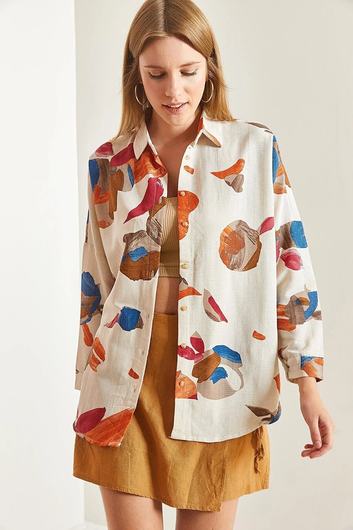 Lola Palette Print Linen Long Sleeved Blouse