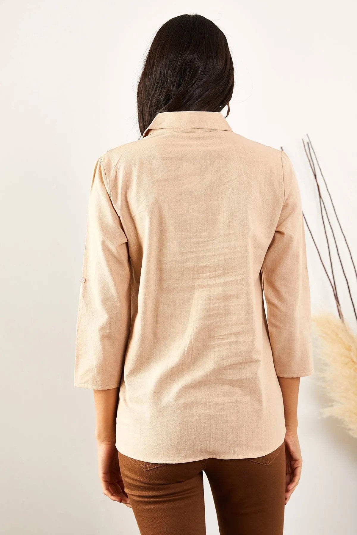 Verona Beige Linen Long Sleeve Button Down Shirt